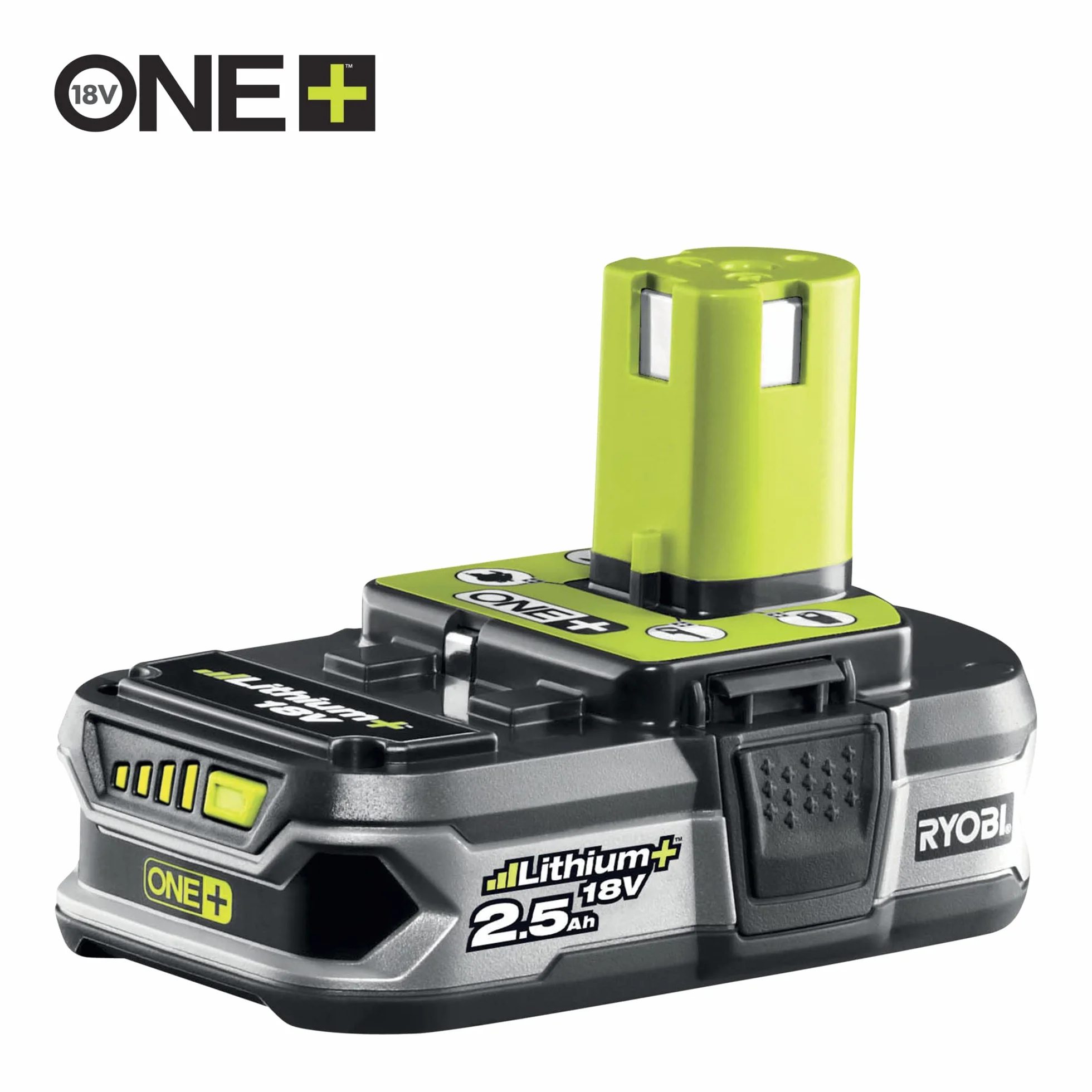 RYOBI Zestaw szybkiej ładowarki 18 V 2,0 A + akumulator litowy + 2,5Ah ONE+ RC18120A-125-75 min ładowanie, wskaźnik 4 diod LED, ogniwa o dużej pojemności, ochrona przed wstrząsami