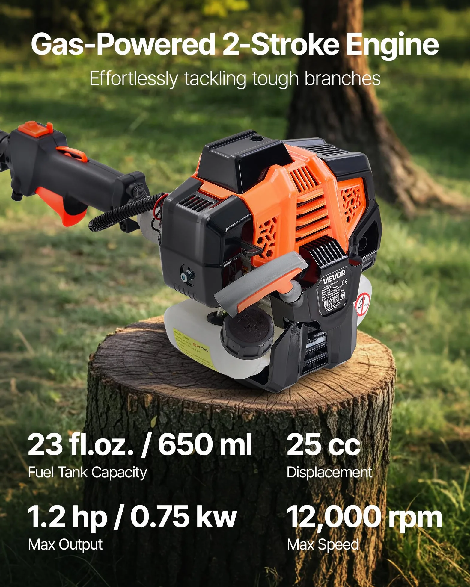 VEVOR 25cc 2-suwowa piła łańcuchowa 25 cm3 pręt tnący 30,5 cm zbiornik 650 ml wysuwane 2,12-3,6 m