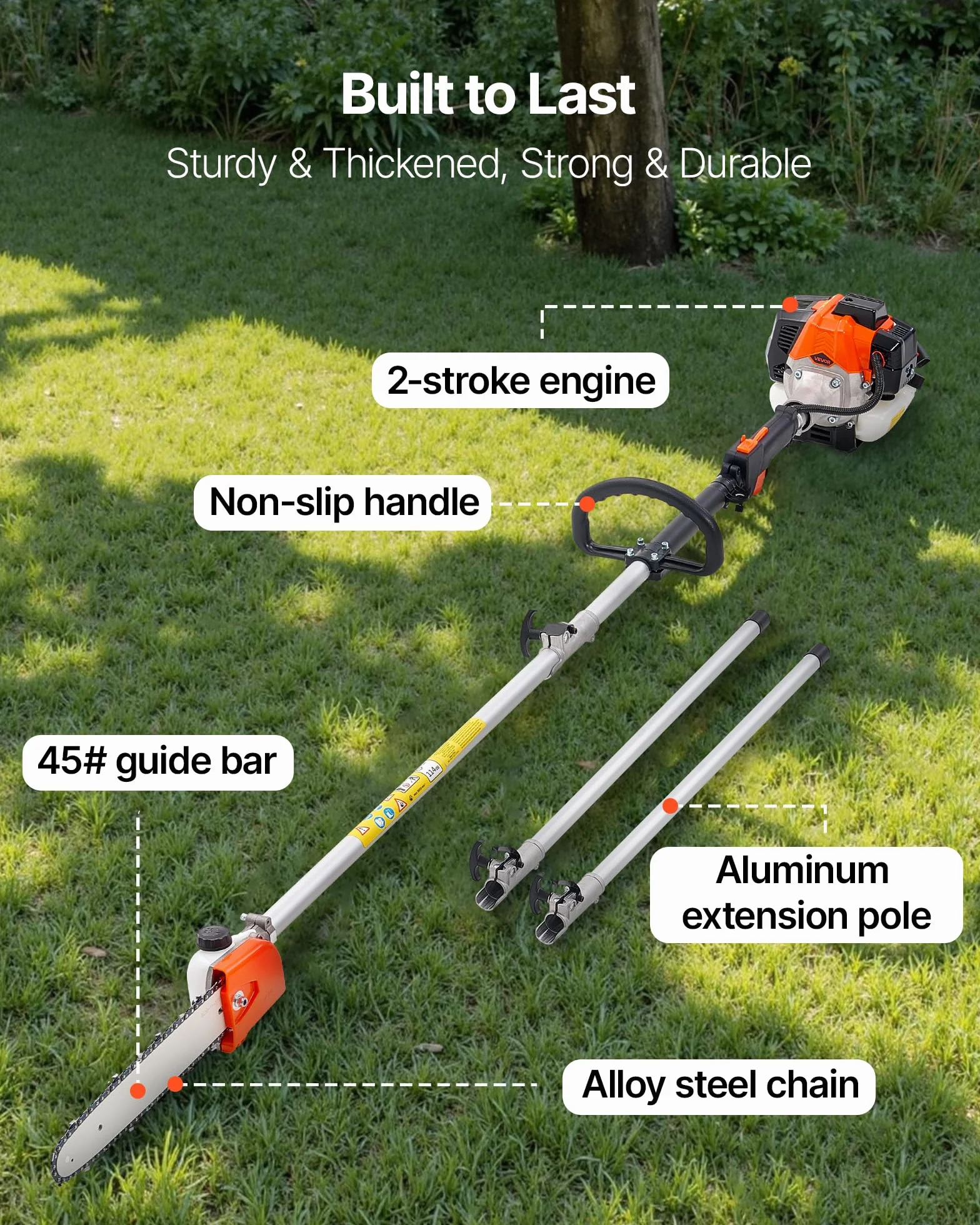 VEVOR 25cc 2-suwowa piła łańcuchowa 25 cm3 pręt tnący 30,5 cm zbiornik 650 ml wysuwane 2,12-3,6 m