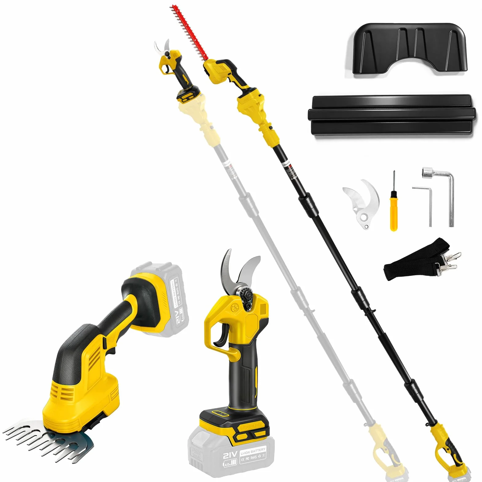 Akumulatorowe nożyce do żywopłotu 5 w 1 i elektryczne nożyce do gałęzi z wysuwanym trzonkiem, kompatybilne z DeWalt 20 V, regulowana długość 100-200 cm, głowica obrotowa 0-180°, elektryczna