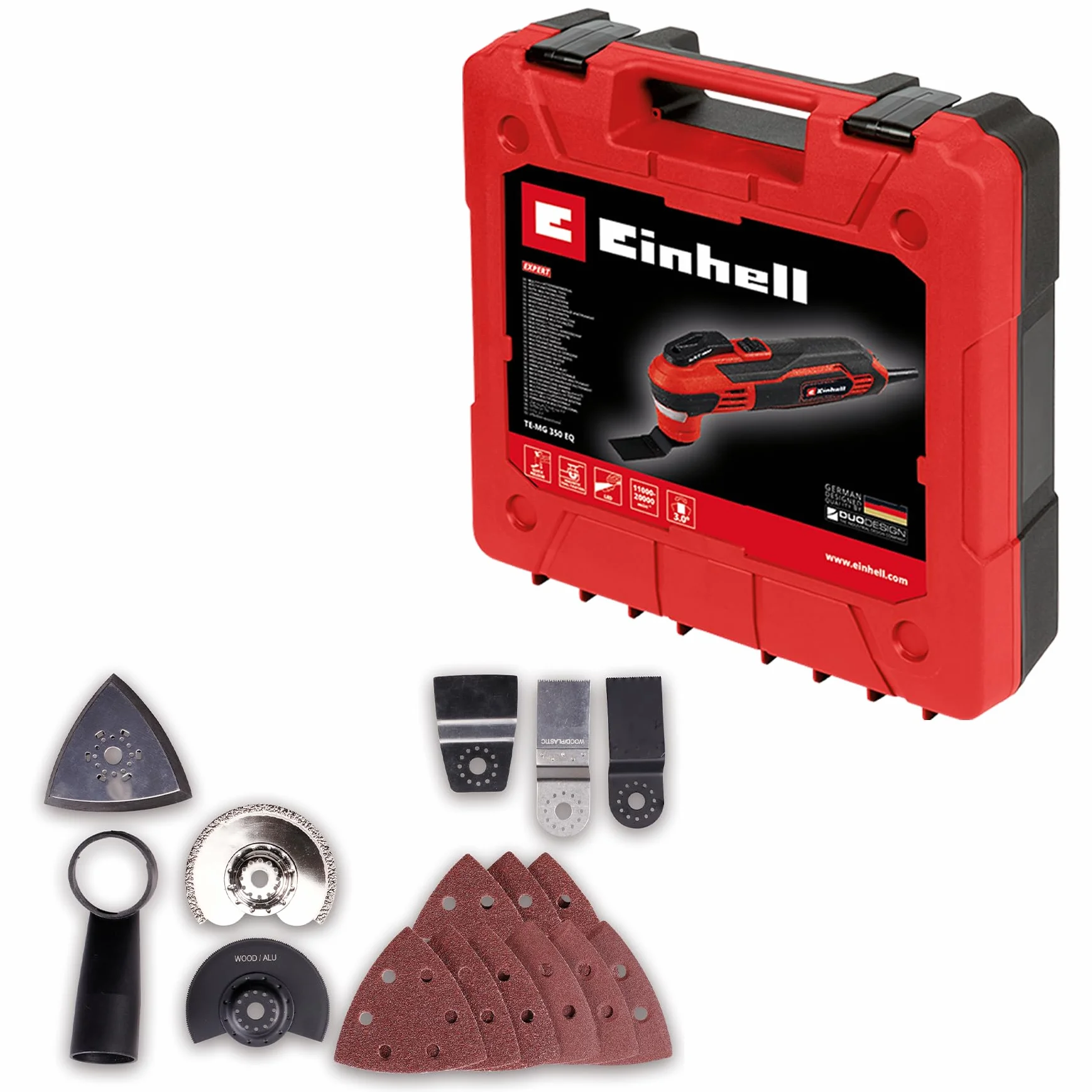 Wielofunkcyjne narzędzie Einhell TE-MG 350 EQ (350 W, prędkość wibracji 22 000 do 40 000 obr./min, światło LED, szybkozamykacz, w tym walizka i akcesoria)