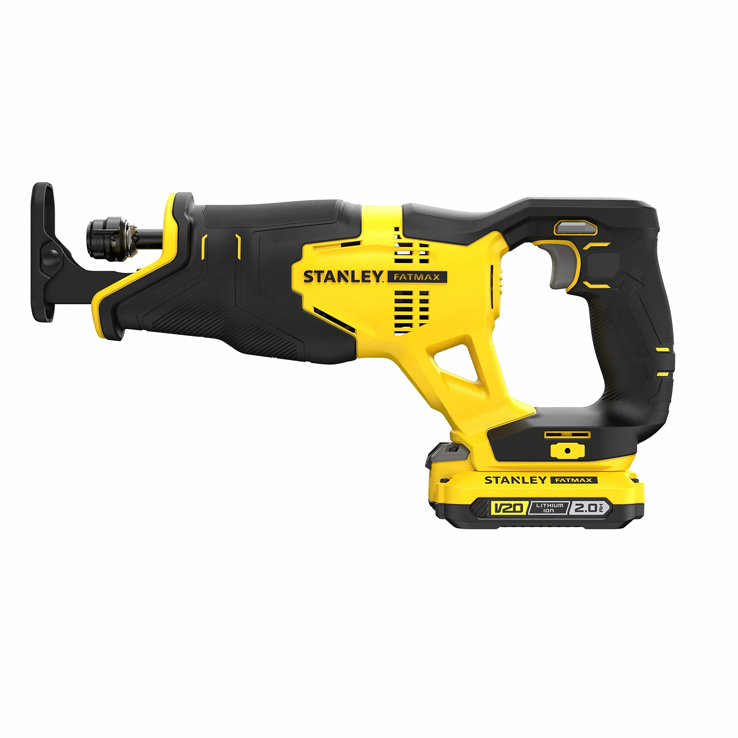 Stanley FatMax SFMCS300D2K akumulatorowa piła szablasta 18 V (2,0 Ah, zmienna prędkość skokowa, wymiana brzeszczotu bez użycia narzędzi, ruchoma prowadnica, w zestawie 2 akumulatory, ładowarka,