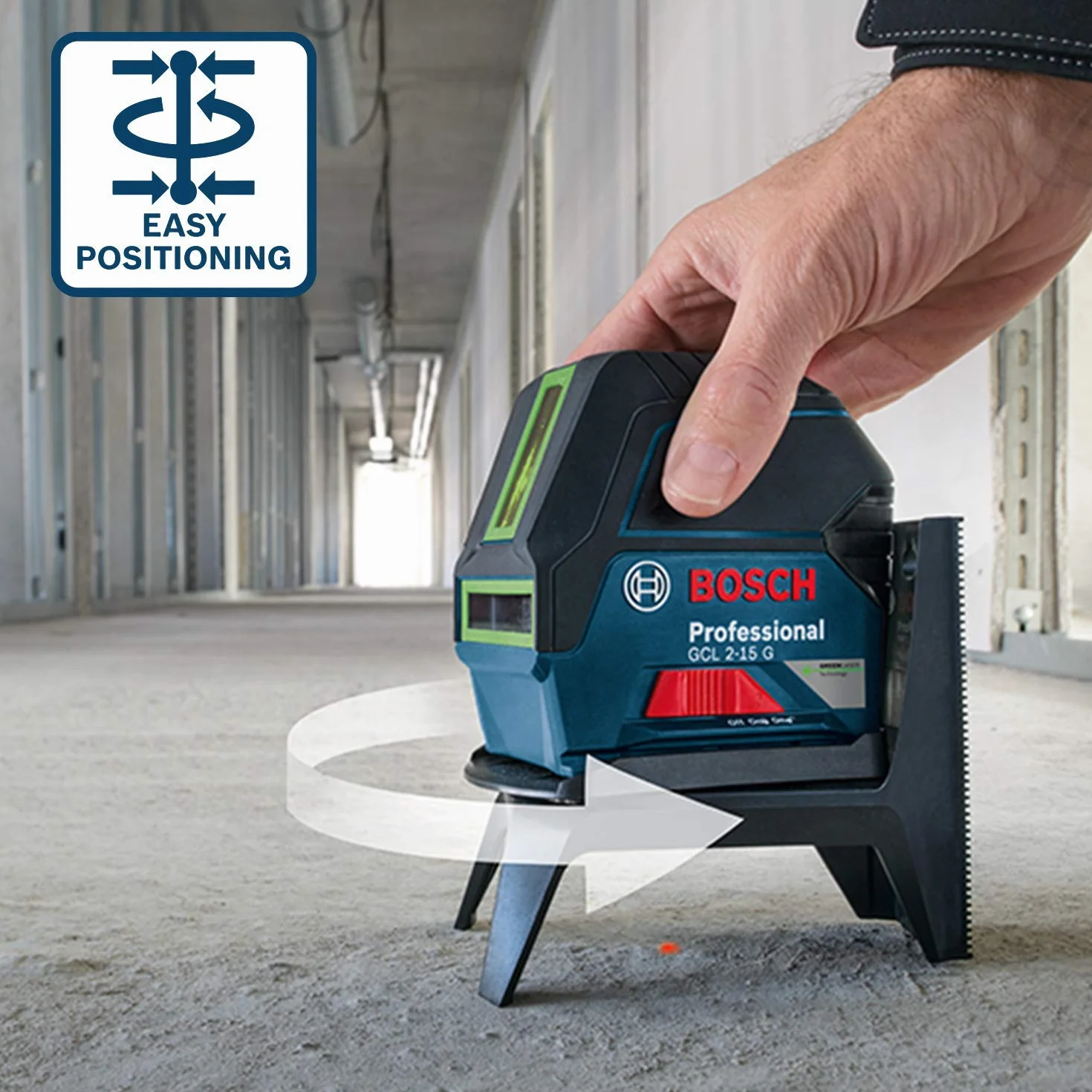 Bosch Professional Laser wielofunkcyjny GCL 2-15 G zielona wiązka 15 m 3 baterie 1,5 V uchwyt obr. RM 1 walizka