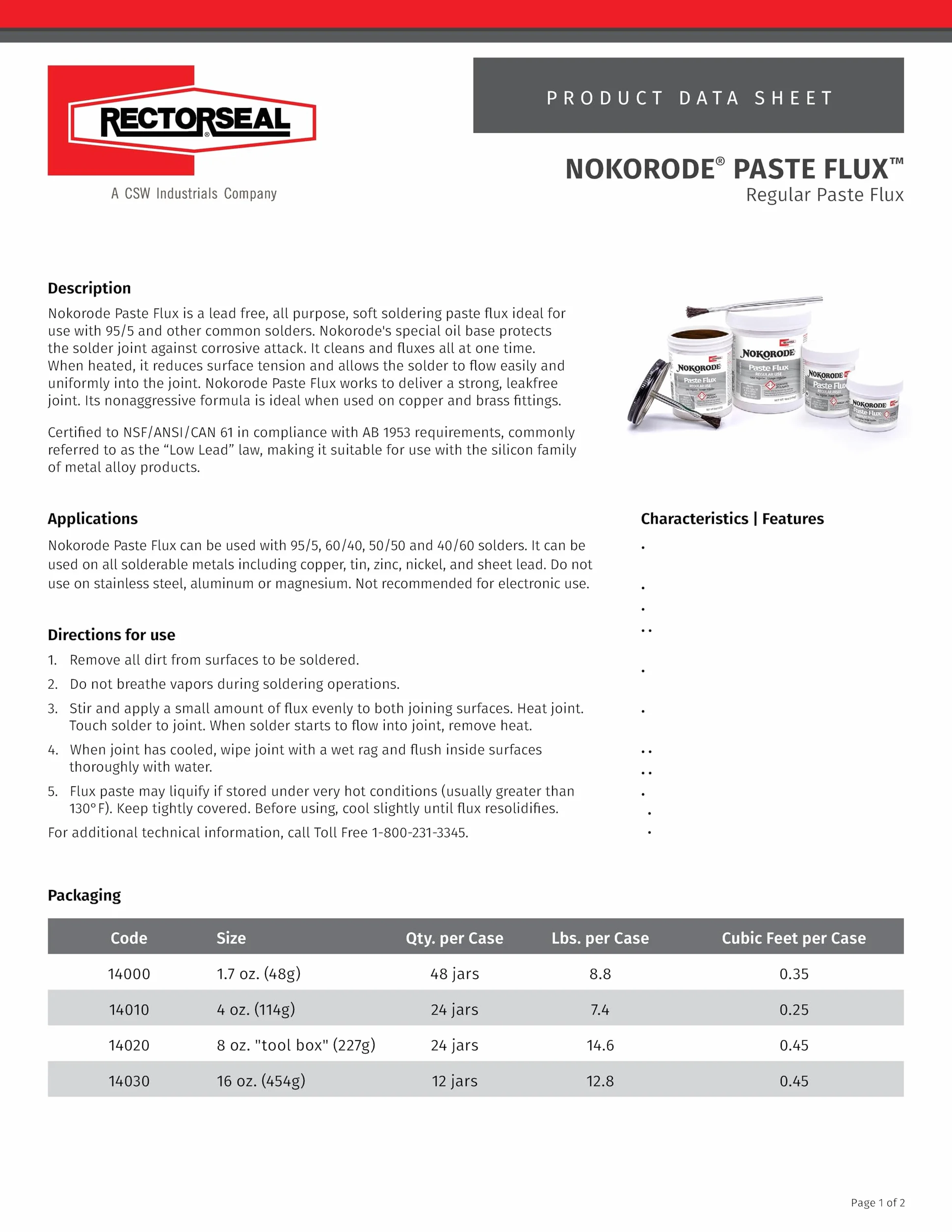 Rectorseal 14020 226.8 g Nokorode Regular Paste Flux Tool