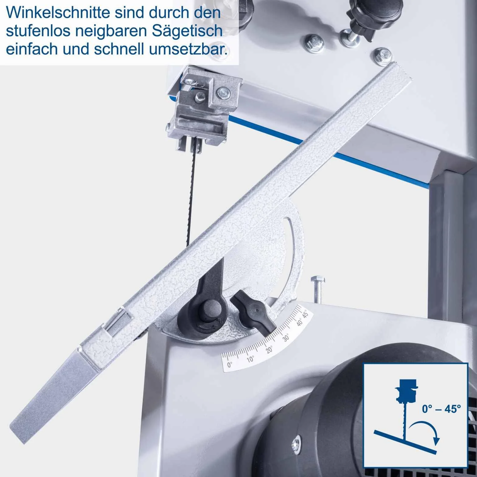 Scheppach Piła taśmowa HBS25 | wysokość przepustu 80 mm | prędkość cięcia 880 m/min | regulacja stołu 0° – 45° | koło taśmowe 200 mm | długość taśmy 1400 mm | łącznie z miernikiem do cięcia