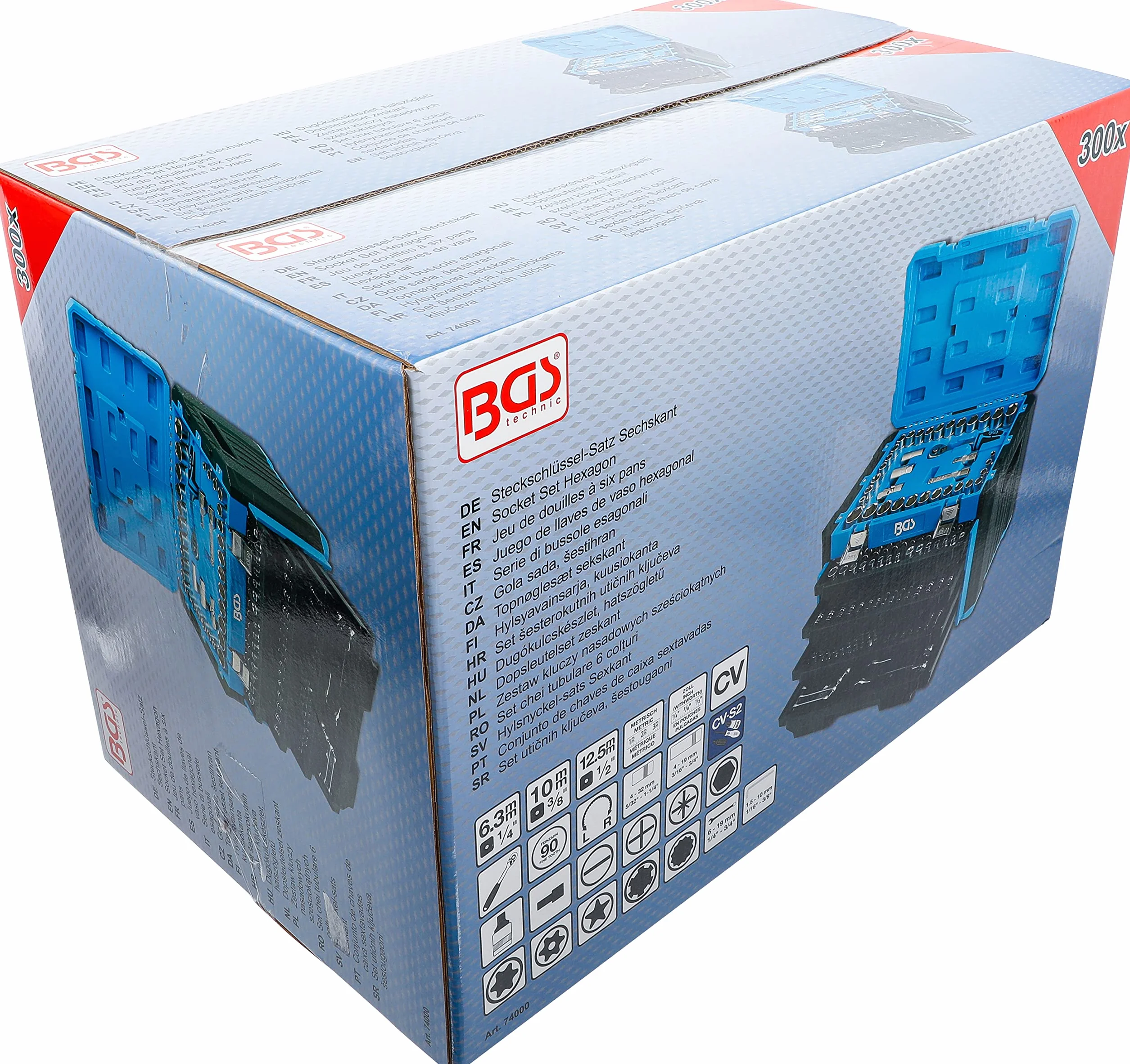 BGS 74000 | Zestaw kluczy nasadowych sześciokątnych | chwyt 6,3 mm (1/4") / 10 mm (3/8") / 12,5 mm (1/2") | metryczne i calowe | 300 szt.