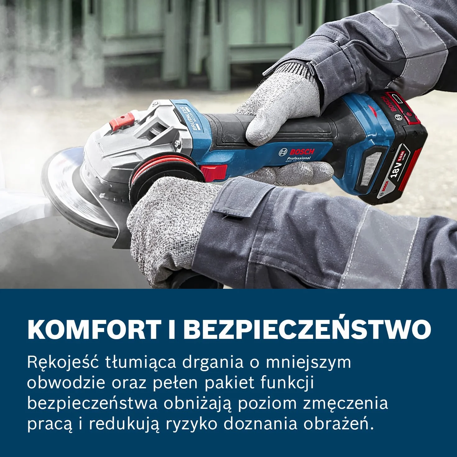 Bosch Professional 18 V firmy Bosch: akumulatorowa szlifierka kątowa GWS 18V-11 S (Ø tarczy 125 mm)