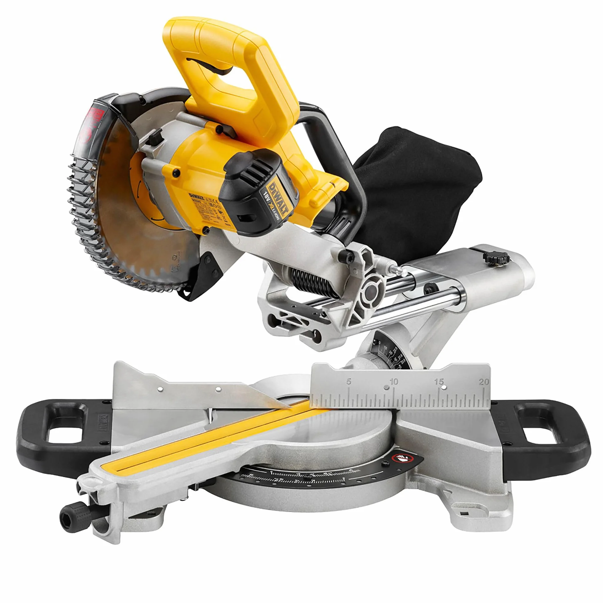 DEWALT DCS365N-XJ XR 184 mm piła ukośna z jednostką XPS, 590 W, 18 V, żółta