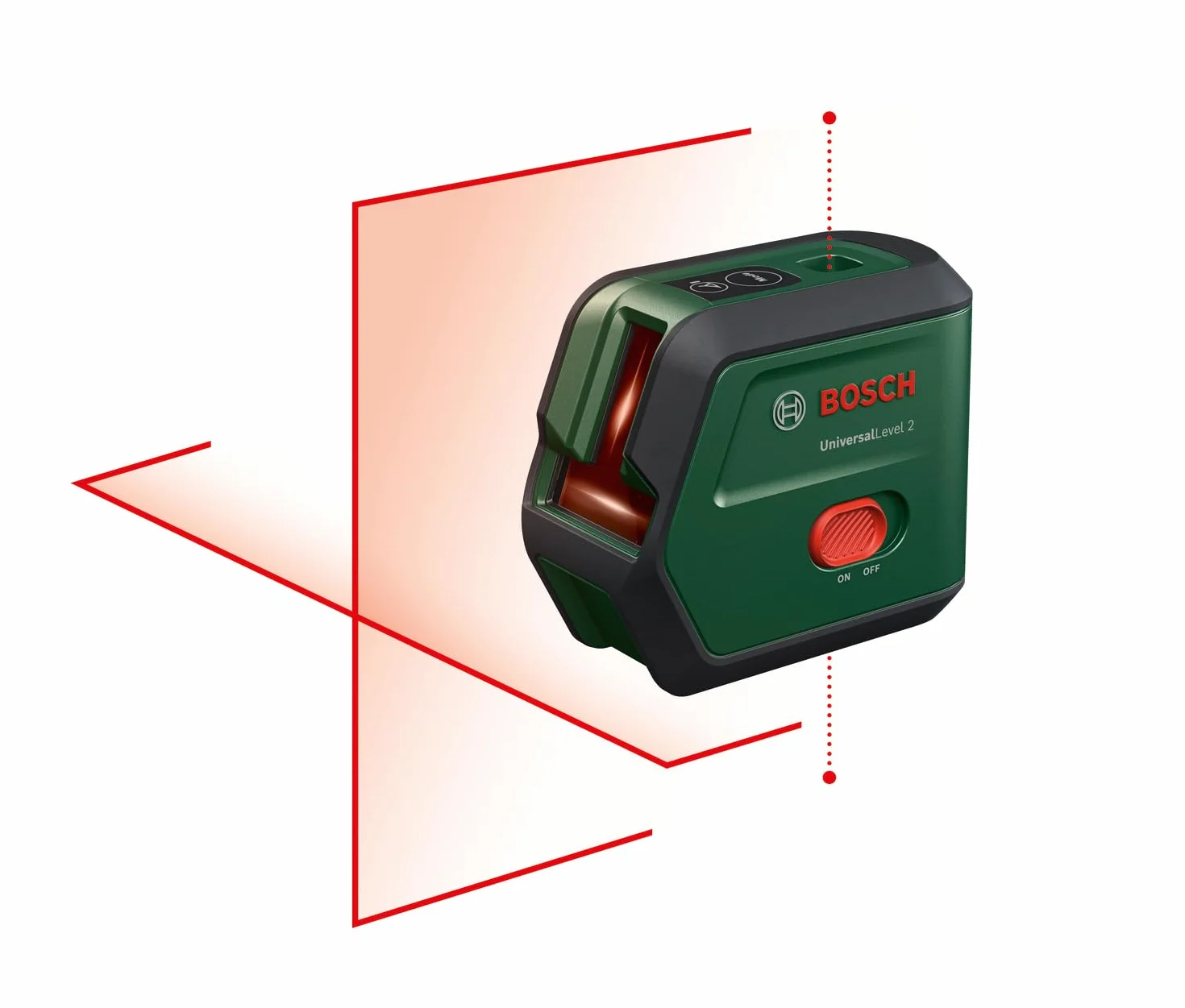 Laser krzyżowy Bosch UniversalLevel 2 (linia laserowa skrzyżowana wraz z dodatkowymi punktami w pionie do precyzyjnego wyrównywania elementów i łatwego przenoszenia punktów, opakowanie kartonowe)