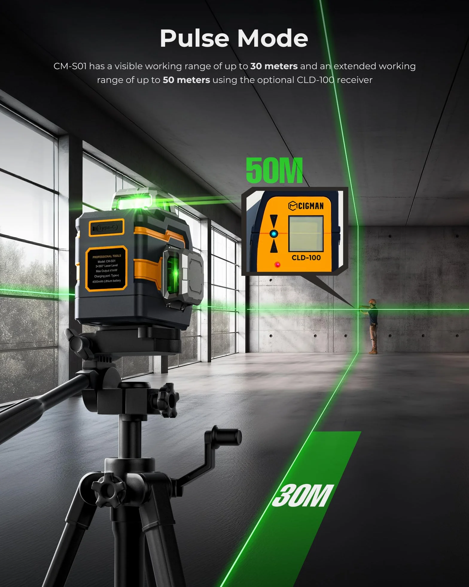 Cigman Laser krzyżowy 3x360° zielony samopoziomujący CM-S01