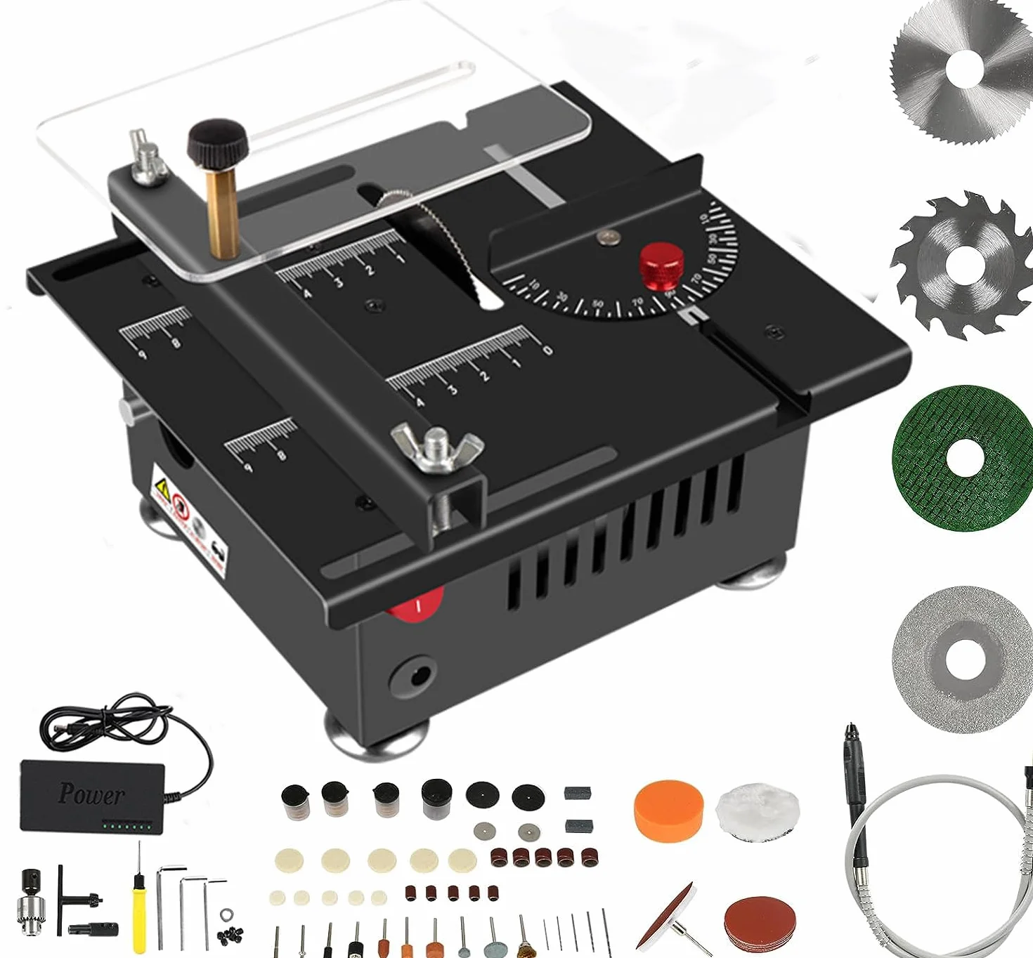 Mini 100 W wielofunkcyjna przenośna precyzyjna mini piła tarczowa z 4 ostrzami 7 regulowanych prędkości 0,1 do 16 mm brzeszczot do drewna