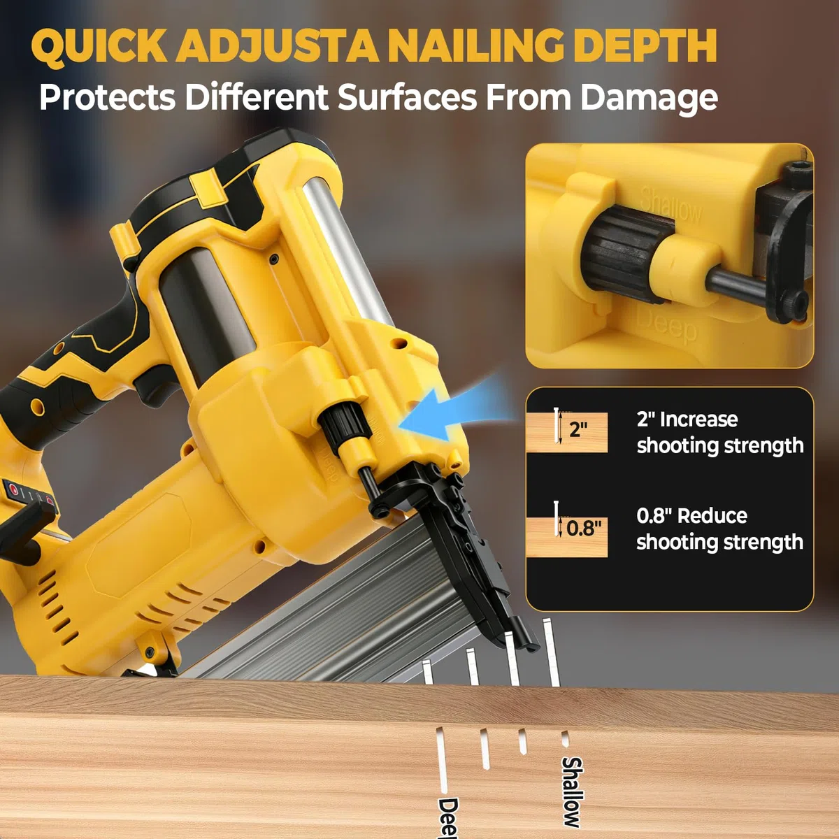 Akumulatorowa gwoździarka Brad 18GA 5.1 cm kompatybilna z akumulatorem Dewalt 18 V 20 V, 2 w 1, bezprzewodowy pistolet do paznokci, zacięcie bez narzędzi, regulowana głębokość, zszywacz akumulatorowy