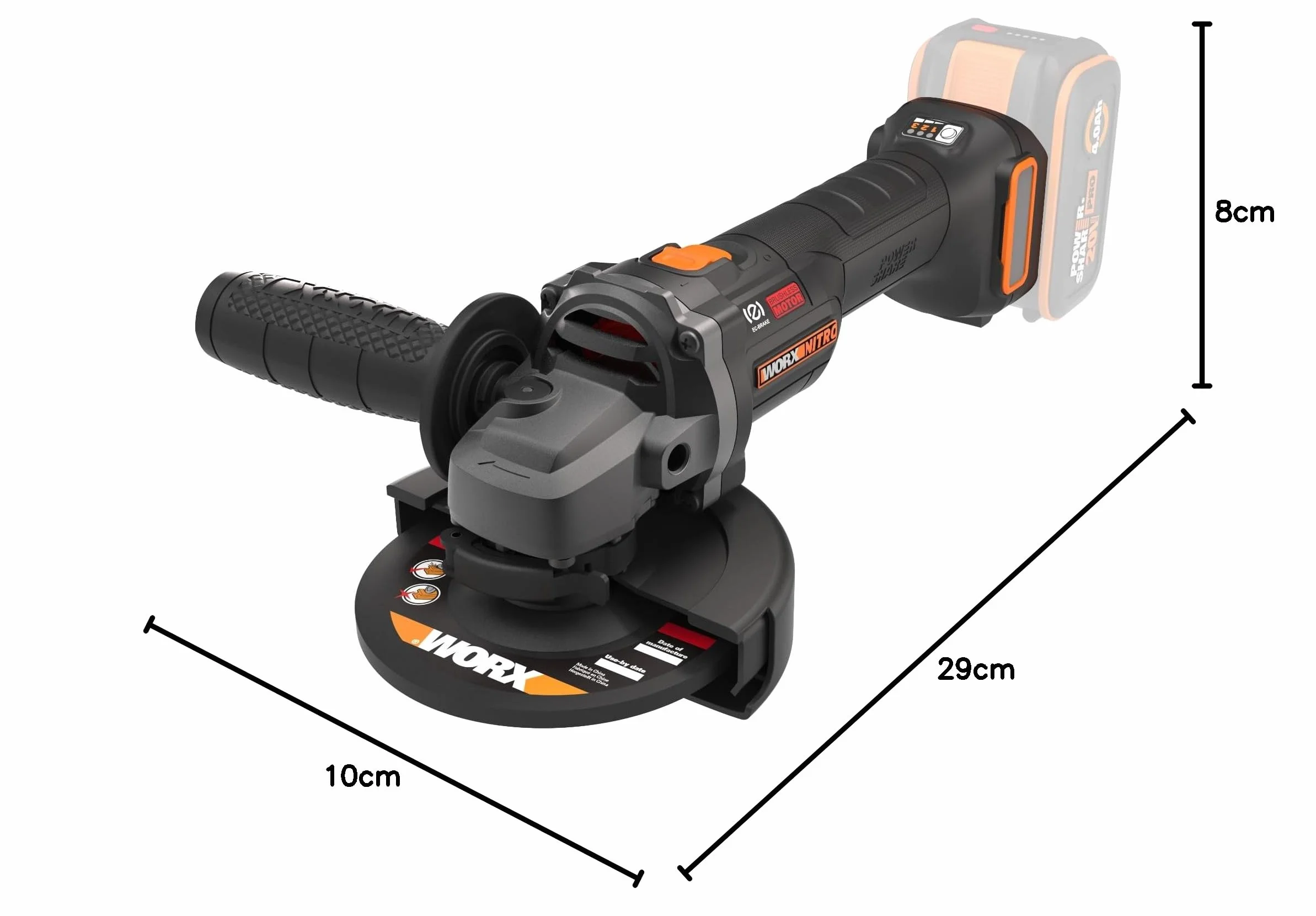 Szlifierka kątowa Worx 20 V 125 mm | WX814.9 | moc odpowiadająca 1000 W, 50% szybsze cięcie, kompaktowa konstrukcja
