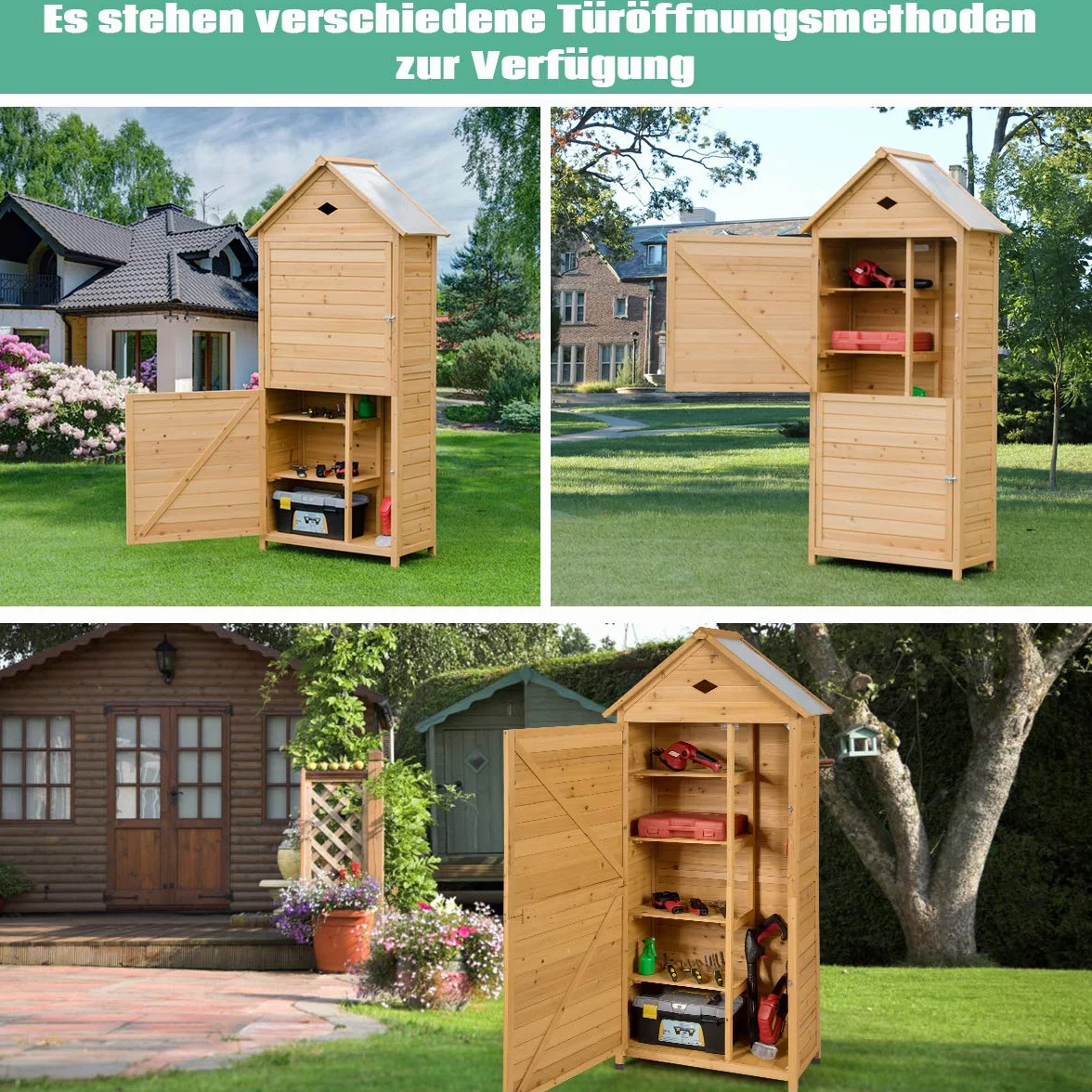 COSTWAY Szafka ogrodowa z drewna odporna na warunki atmosferyczne z 4 półkami 80 x 45 x 177 cm