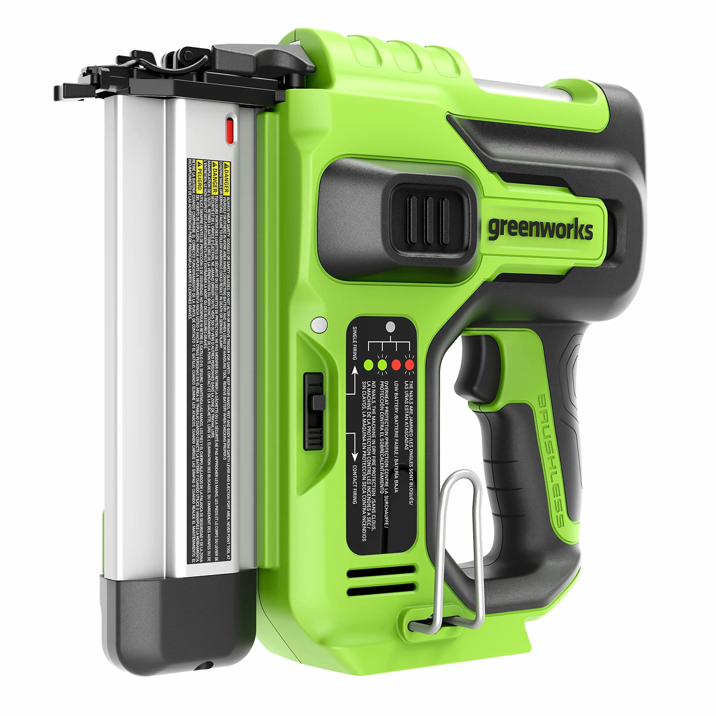 Greenworks G24BN Gwoździarka Akumulatorowa, Pojemność Gwoździ 110, 110 szt./min dla Gwoździ 20-50 mm 18GA, BEZ Baterii i Ładowarki 24V