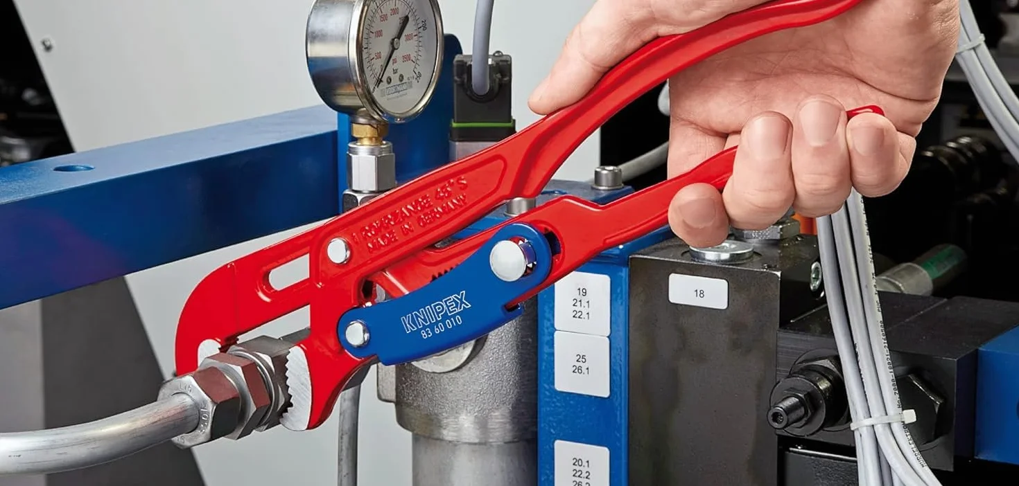 KNIPEX Klucz nastawny do rur ze szczękami typu S z przyciskiem szybkiej regulacji malowane proszkowo, czerwone 560 mm, 83 60 020