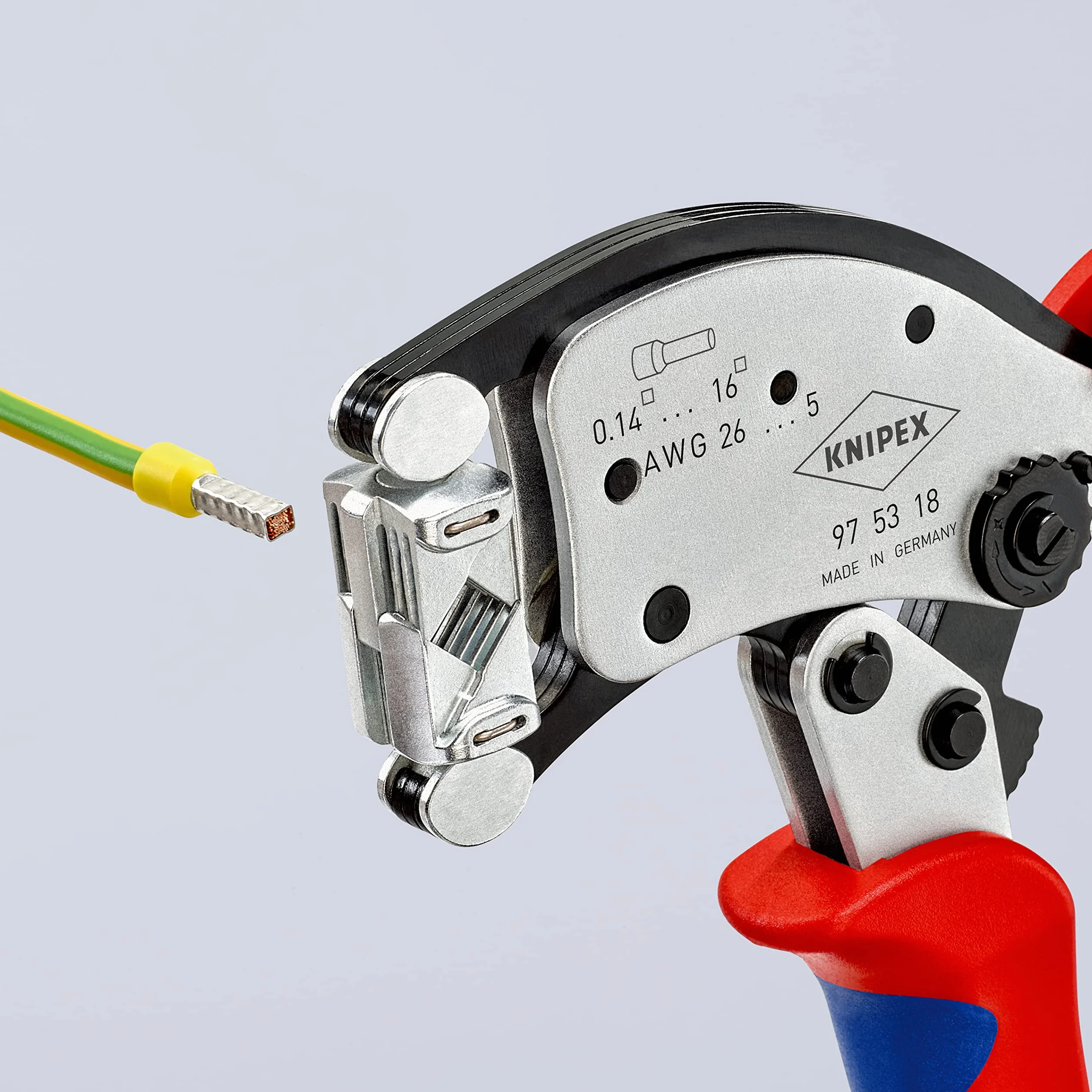 KNIPEX Twistor16 Samonastawne szczypce do zagniatania tulejek kablowych z głowicą obrotową 97 53 18 SB