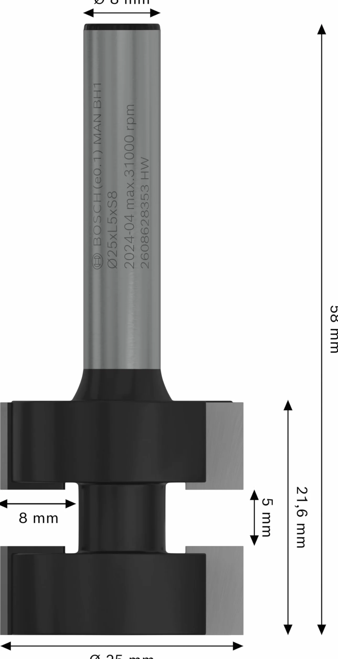 Bosch 1x Frez PRO do łączenia na pióro i wpust (do Miękkie drewno, Twarde drewno, Ø 25 mm, Professional Akcesoria Frez ręczny, Frez krawędziowy)