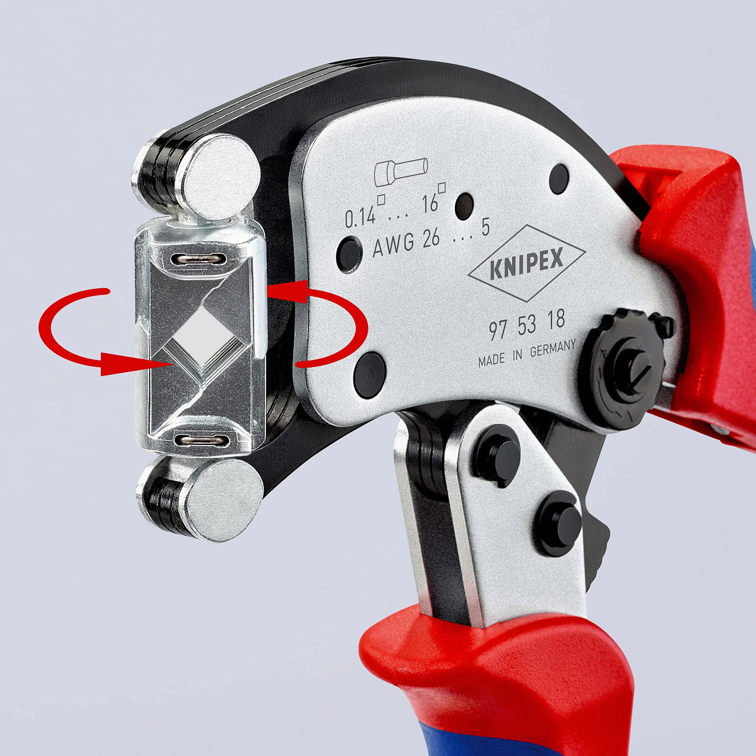 KNIPEX Twistor16 Samonastawne szczypce do zagniatania tulejek kablowych z głowicą obrotową 97 53 18 SB