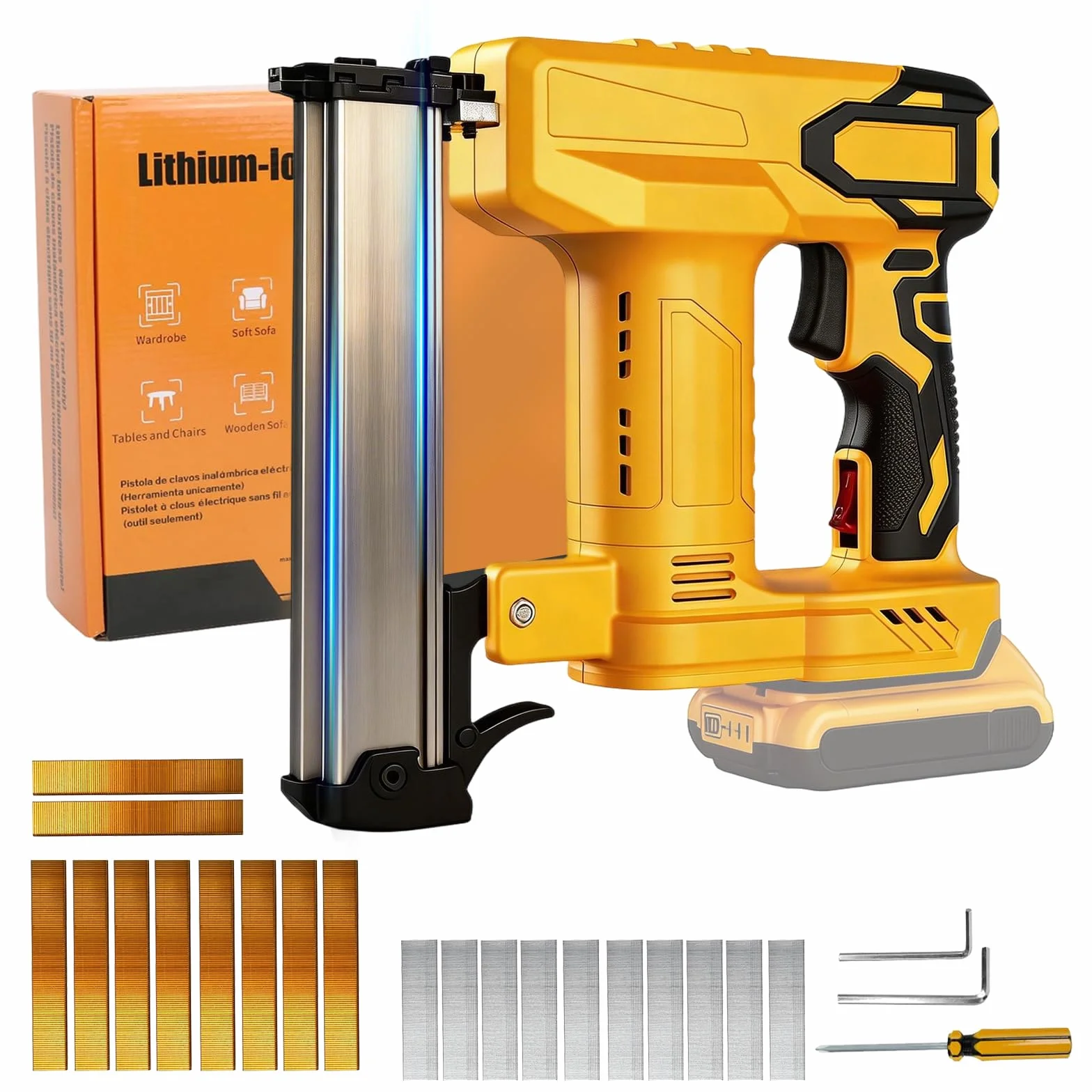 Akumulatorowy zszywacz do gwoździ do Dewalt 20 V, 18 GA, elektryczny zszywacz, elektroniczna gwoździarka, odporny na zapychanie, 2 w 1, elektryczna gwoździarka z 2000 gwoździami, zszywkami, zszywaczem