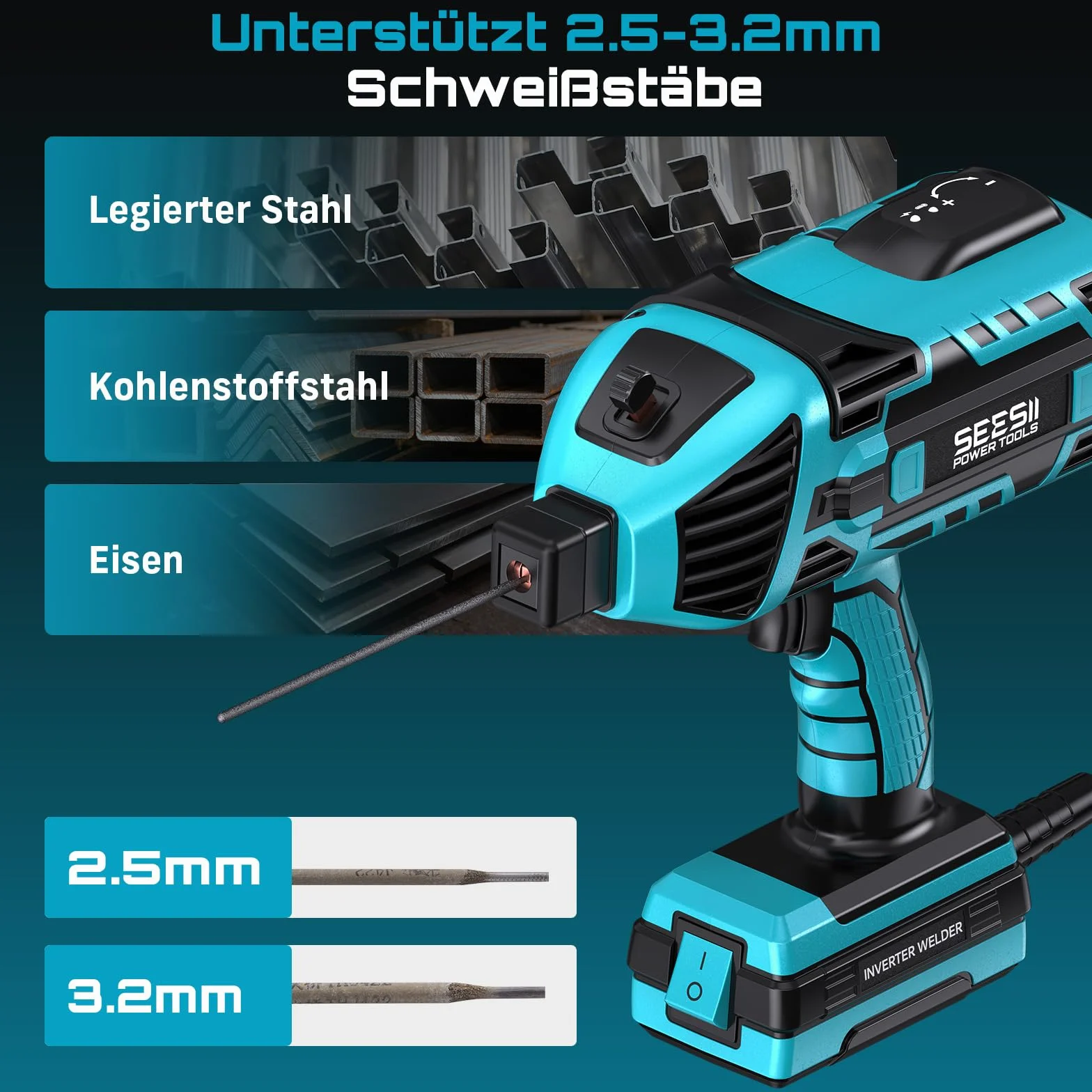 Seesii Spawarka ręczna 220 V, IGBT Inverter ARC przenośna spawarka – 6 ustawień natężenia prądu, do elektrod 2,5-3,2 mm, do napraw, profesjonalnych projektów spawalniczych (z okularami ochronnymi)