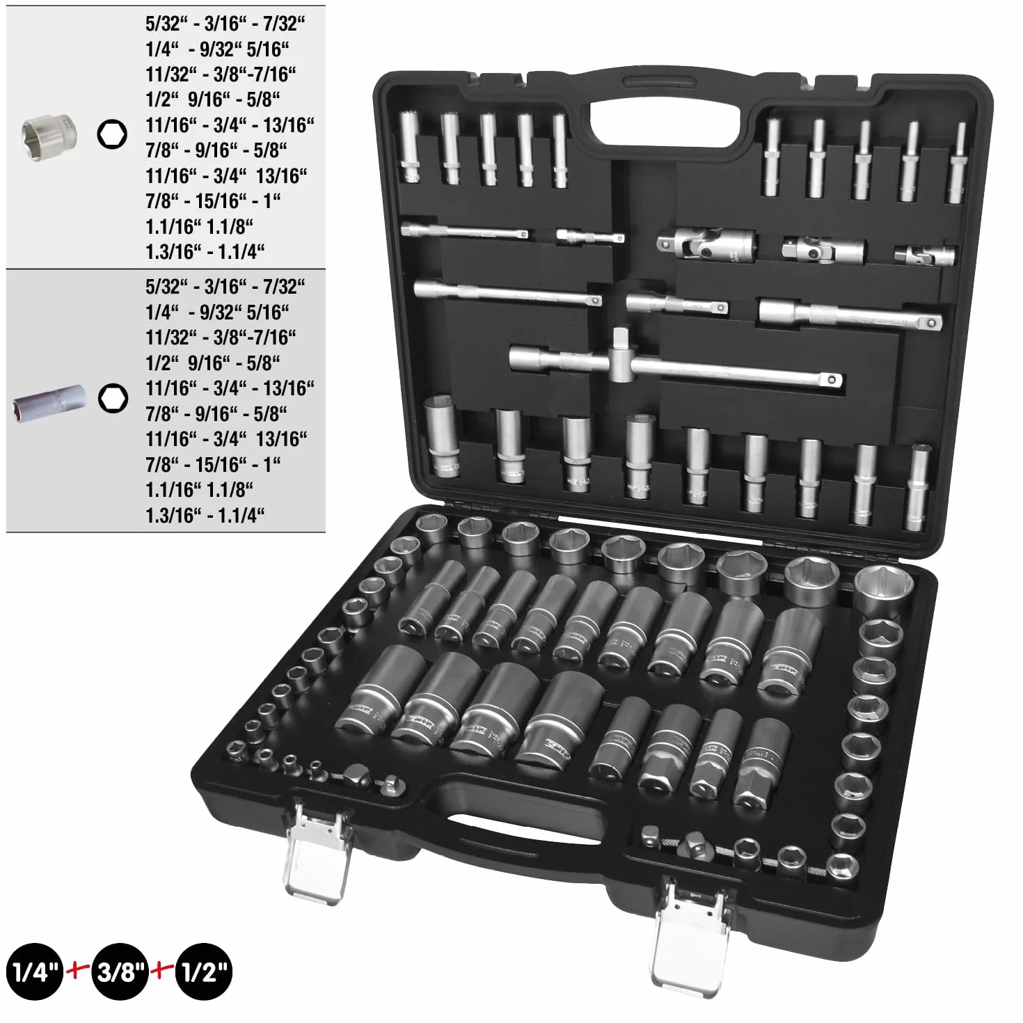 KS Tools 917.0082 1/4"+3/8"+1/2" zestaw kluczy nasadowych, 82-częściowy, wymiary w calach
