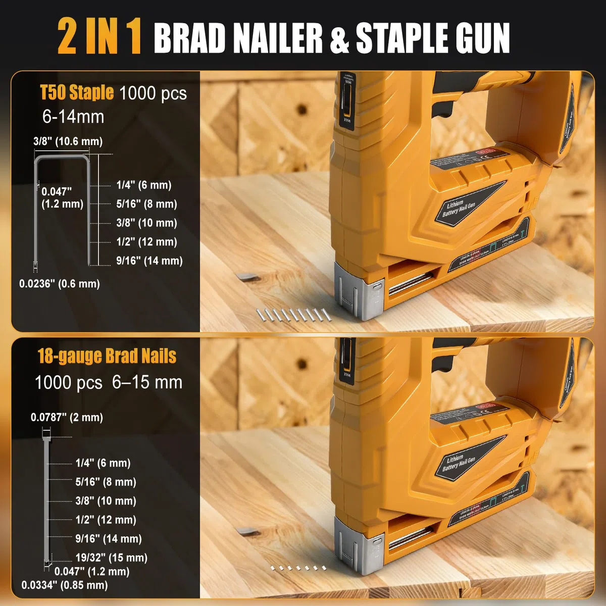 Akumulatorowa gwoździarka Brad kompatybilna z akumulatorami DEWALT 18 V/20 V, elektryczny pistolet 2 w 1 z pokrętłem regulacji głębokości, 2 trybami wypalania i 2000 gwoździami, do samodzielnej