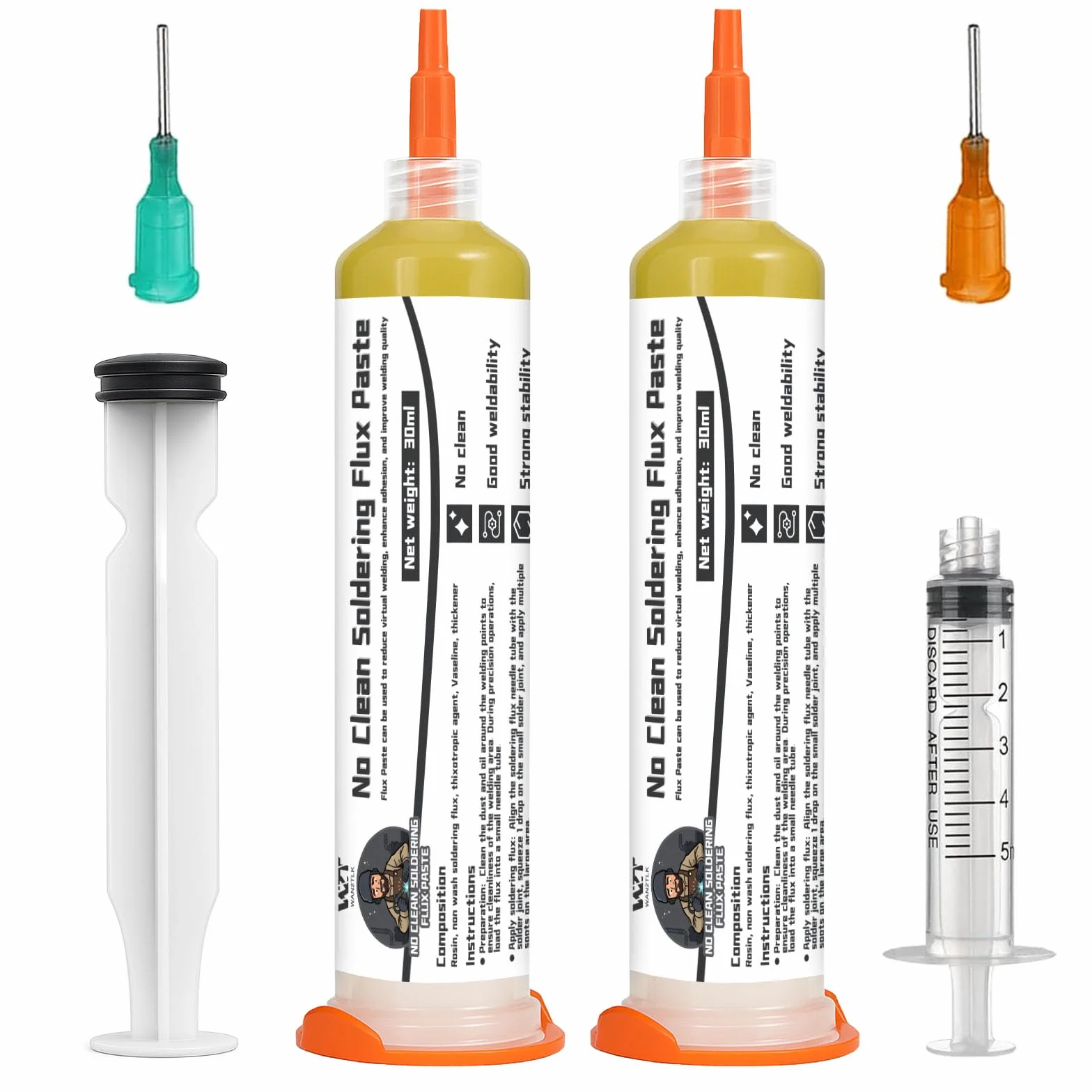 Bezczyszcząca pasta lutownicza 60 ml - precyzyjny strumień lutowniczy do lutowania elektroniki - w komplecie z tłokiem i końcówką dozującą - 30 ml/butelka