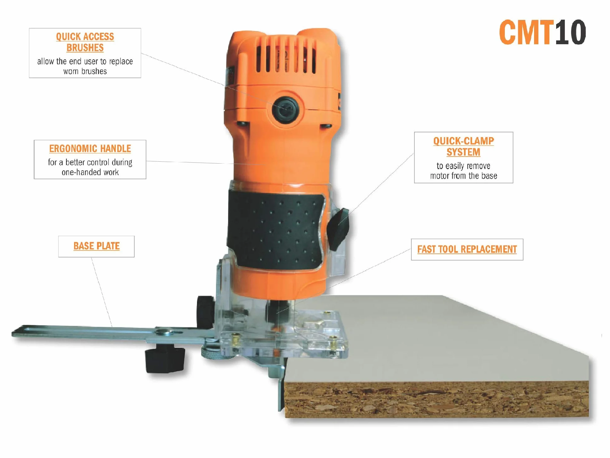 Cmt CMT10 Profesjonalna Frezarka Elektryczna, 550 W, 230 V, Pomarańczowy/Czarny, 6/8 mm