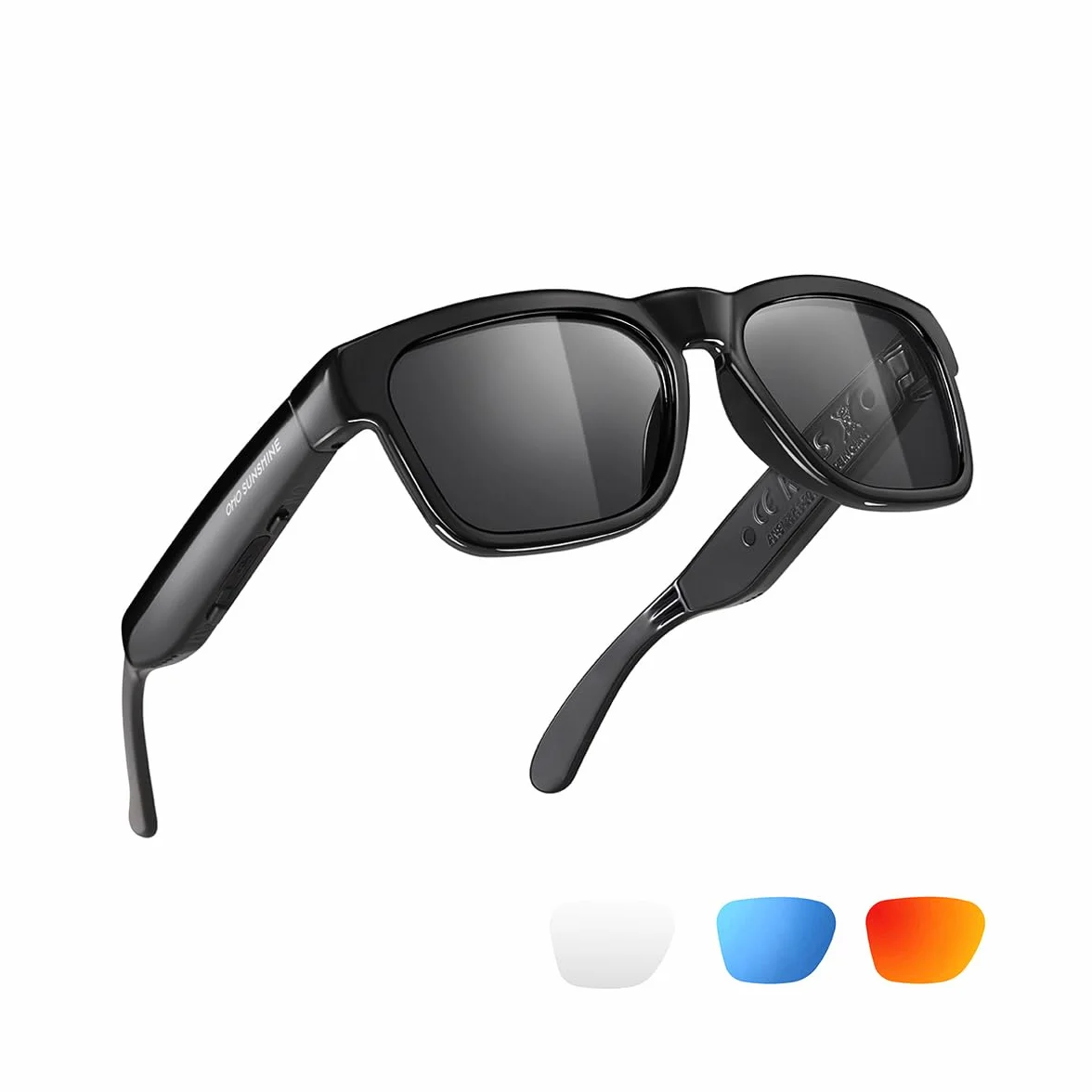 OhO sunshine Wodoodporne okulary przeciwsłoneczne z technologią Bluetooth do słuchania muzyki i rozmów telefonicznych, polaryzacyjne soczewki ochronne UV400, Czarna ramka