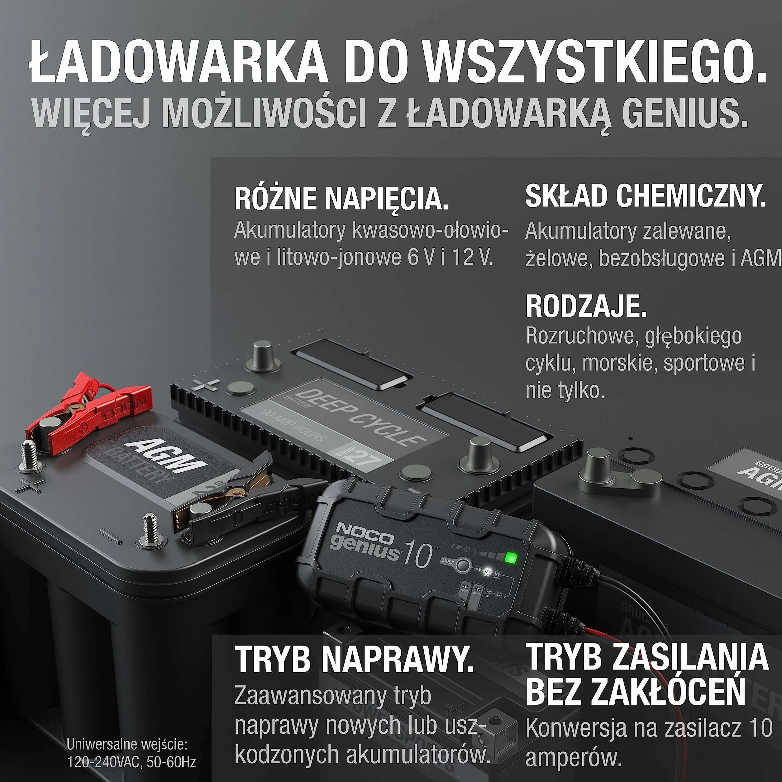 NOCO GENIUS10EU Inteligentna Ładowarka 10 A do Akumulatorów 6 V 12 V z Kompensacją Temperaturową