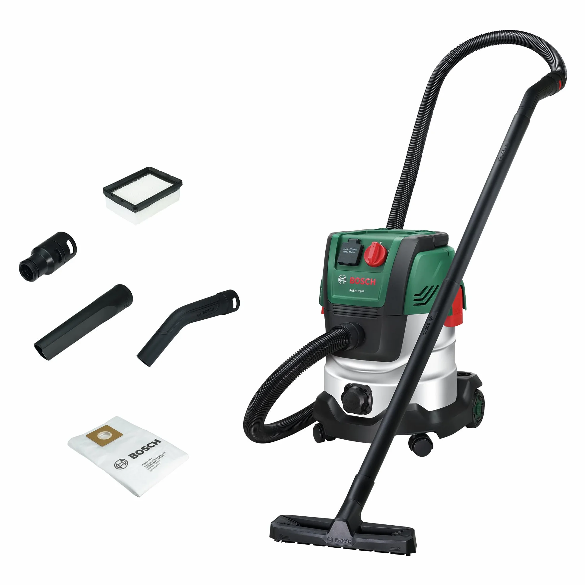 Bosch Odkurzacz sieciowy PAS20-220P 2,2 m wąż odsysający dysza do podłóg filtr płaski fałdowany