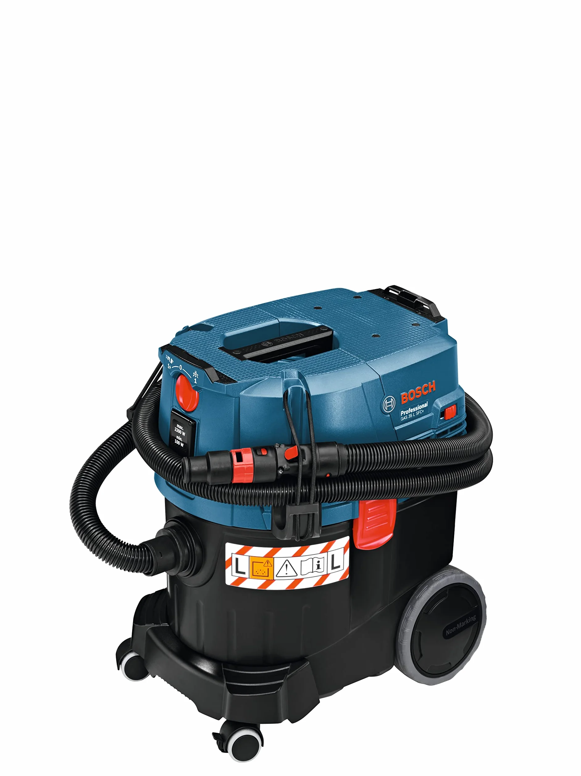 Bosch Professional: odkurzacz do pracy na mokro i sucho GAS 35 L SFC+ (1 200 W, 3 rury chromowane, wąż 3 m, zestaw dysz podłogowych, 1 filtr płaski fałdowany, worek na pył)
