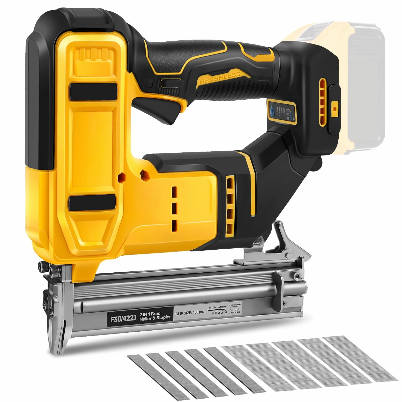 18GA Zestaw gwoździarki akumulatorowej Kompatybilny z Dewalt 20V, 2 w 1 szczotkowa gwoździarka/zszywaczka bezszczotkowa z 500 gwoździami i 500 zszywkami, do majsterkowania, DIY, obróbki drewna (bez