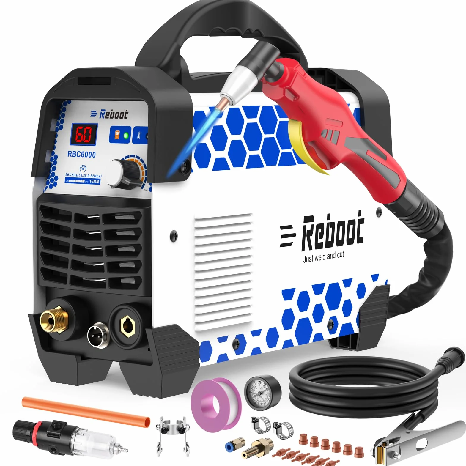 Przecinarka plazmowa CUT 60 cyfrowa IGBT – inwerter 240 V 60 A, czyste cięcie 1/2", RBC6000 5GEN, idealna do projektów DIY i przemysłowych