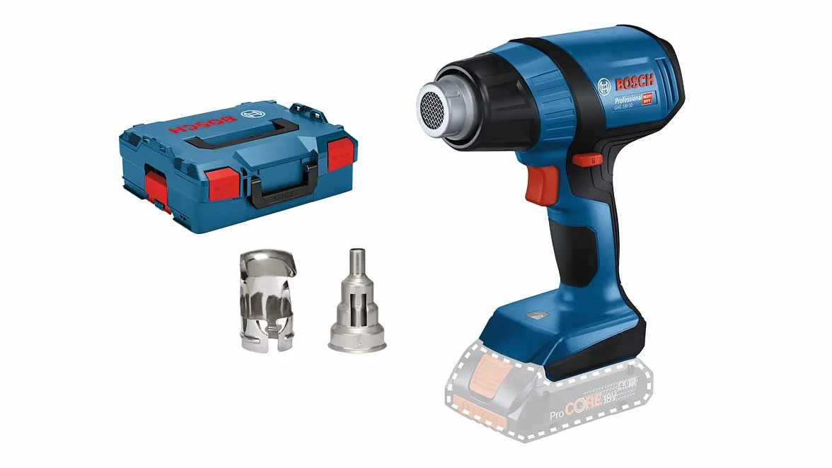 Bosch Professional system 18V: akumulatorowa opalarka GHG 18V-50 (dysza redukcyjna, dysza reflektorowa, walizka L-BOXX)