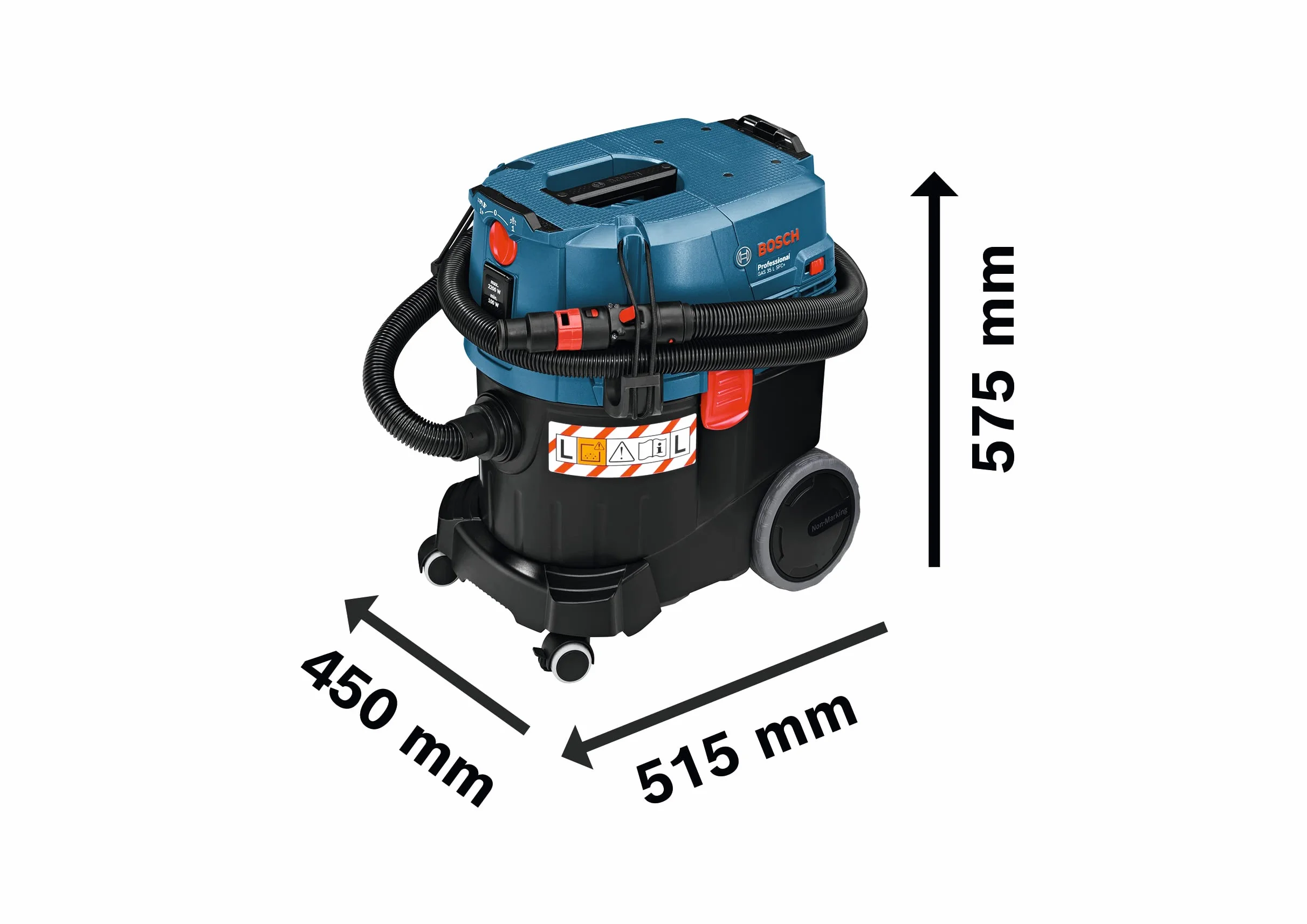 Bosch Professional: odkurzacz do pracy na mokro i sucho GAS 35 L SFC+ (1 200 W, 3 rury chromowane, wąż 3 m, zestaw dysz podłogowych, 1 filtr płaski fałdowany, worek na pył)