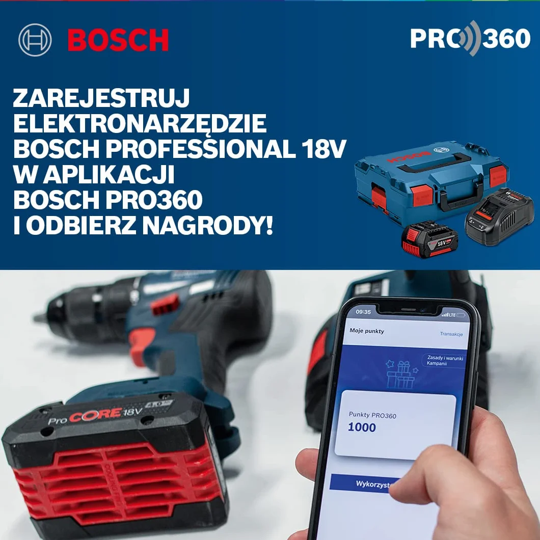 Bosch Professional system 18V: akumulatorowy klucz udarowy BITURBO GDS 18V-1000 (moment dokręcania 1 000 Nm, moment zrywający 1 600 Nm, walizka L-BOXX)