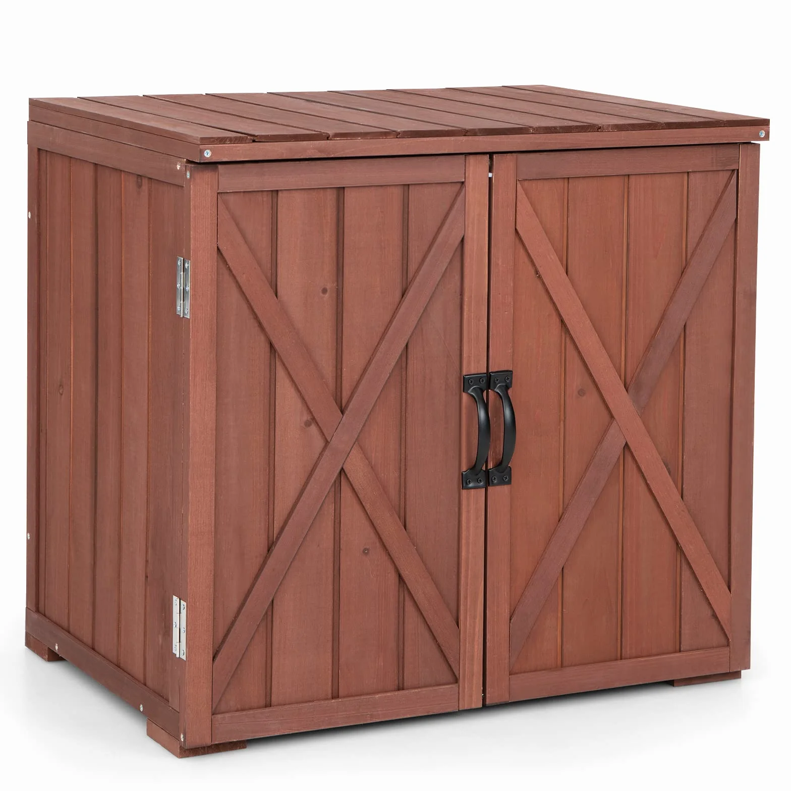 COSTWAY Szafka ogrodowa z drewna 77 x 56 x 72 cm z podwójnymi drzwiami i uchwytami