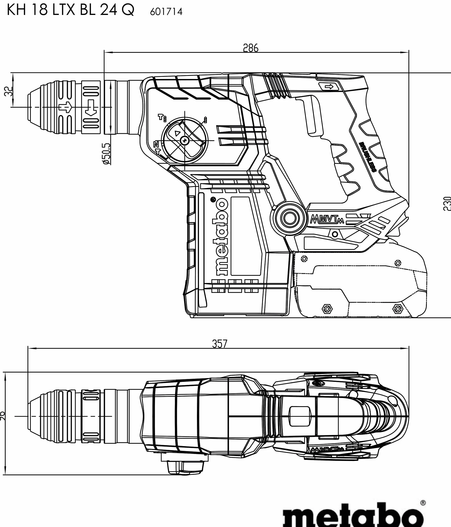 metabo Akumulatorowy młot kombi KH 18 LTX BL 24 Q zestaw ISA - 18 V, 2,2 J, energia udaru 24 mm, średnica wiercenia w betonie - SDS-plus z odsysaniem, silnik bezszczotkowy, idealny do wiercenia i