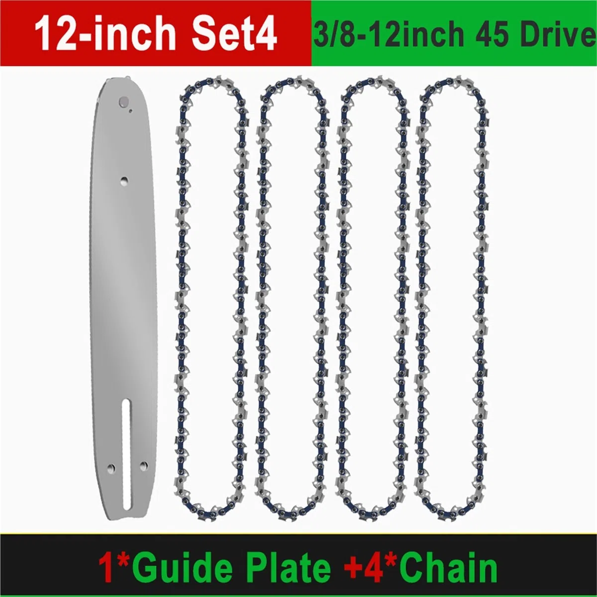 12 Inch 3/8"LP 0.050" Chainsaw Chain 45 Drive Link Portable Electric Saw Chainsaw Logging Saw Blade(12-inch Set4)