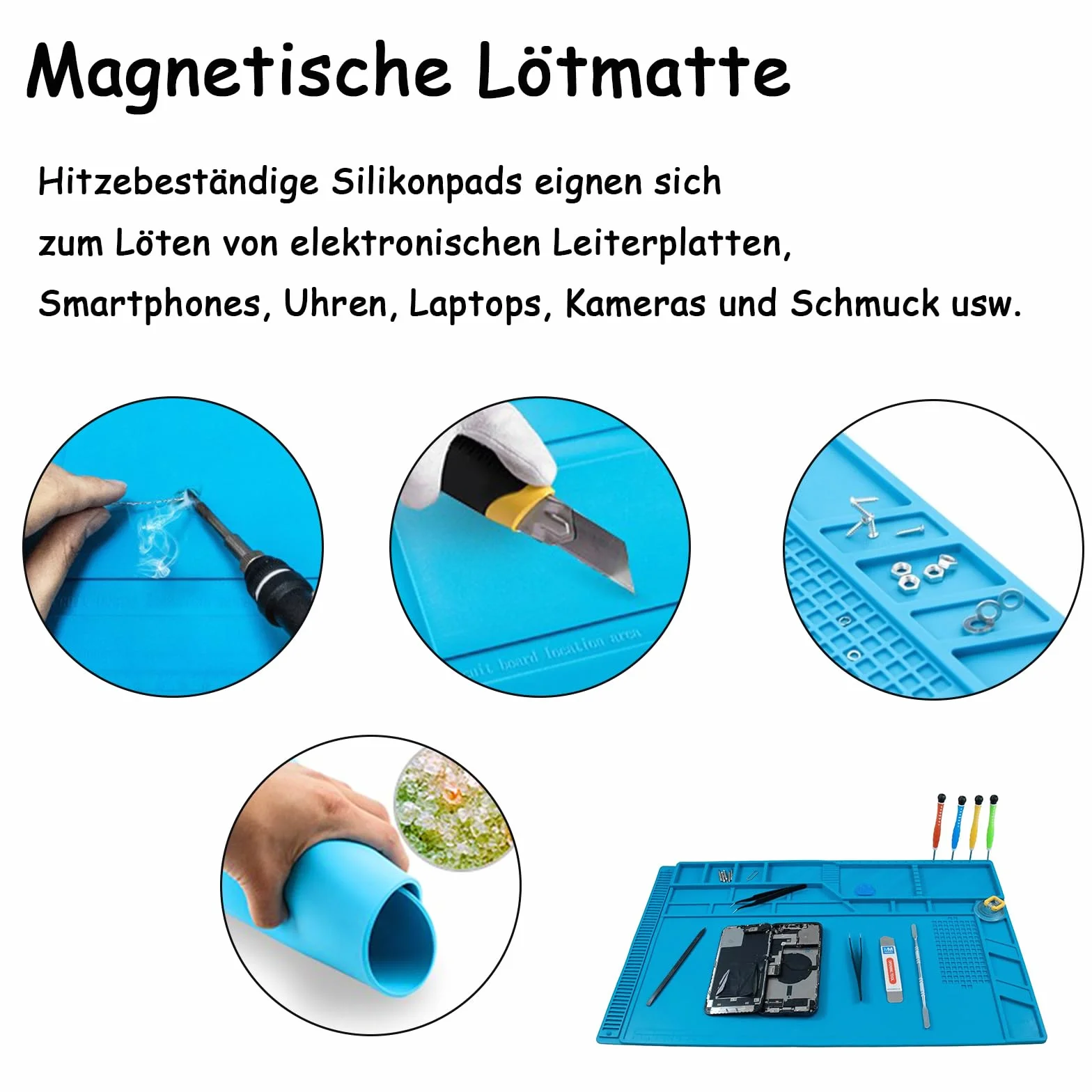 Magnetyczna mata lutownicza, 500℃, magnetyczna mata naprawcza, 55 x 35 cm, silikonowa mata lutownicza, mata do naprawy komputera, Soldering Mat, do komponentów elektronicznych, naprawa telefonu