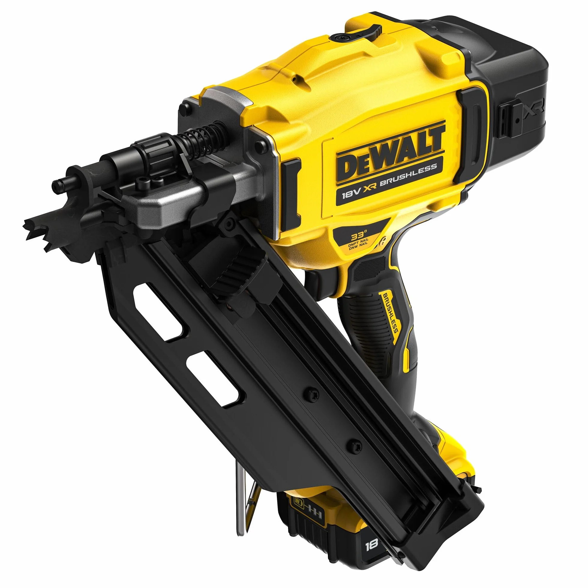 Dewalt 18 V DCN930P2 gwoździarka akumulatorowa (90 mm) (do powszechnie stosowanych gwoździ z głowicą D i papierem, kąt magazynka 30°-34°, 2 x 18 V/5 Ah akumulatory litowo-jonowe i ładowarka, walizka