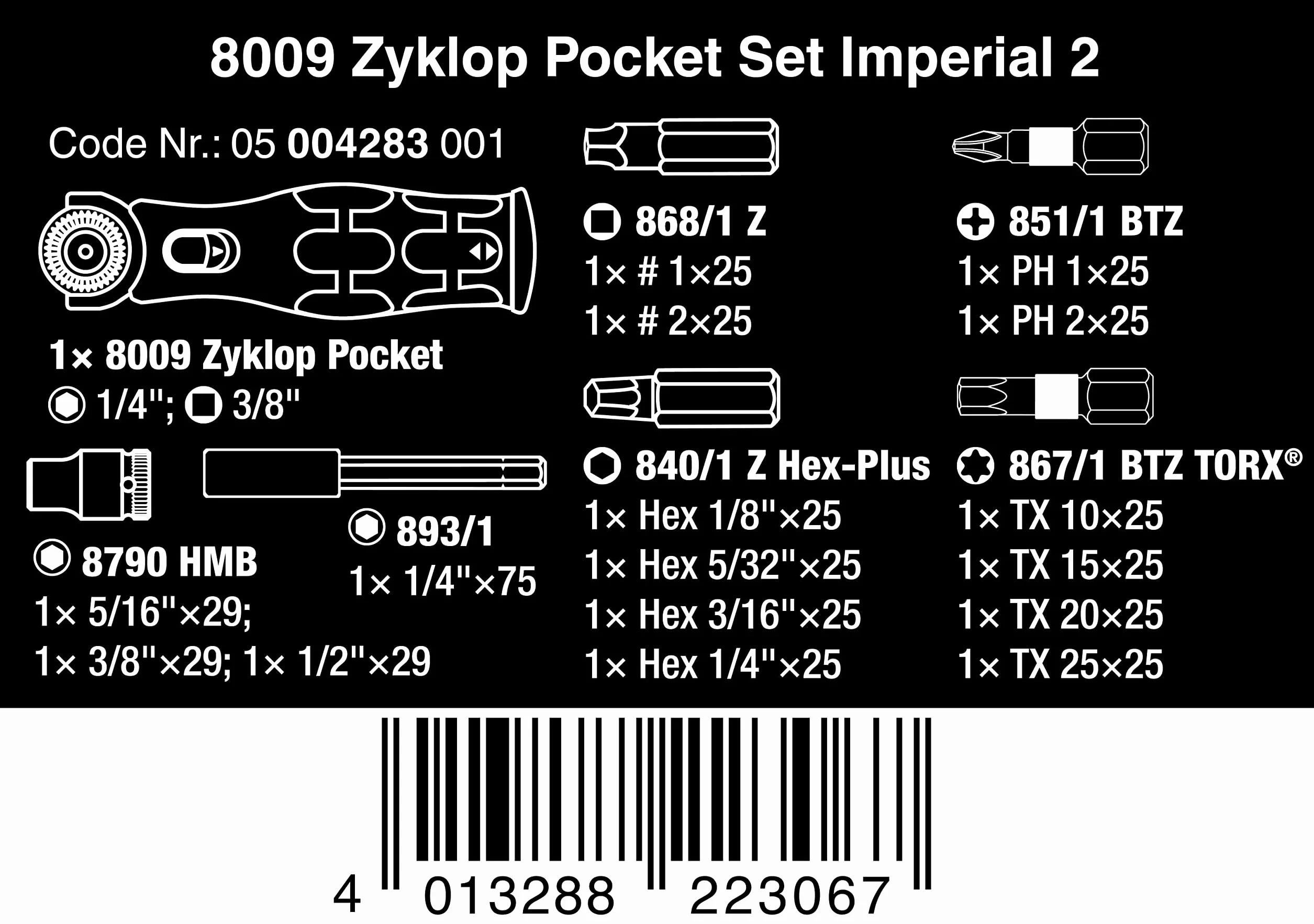 Wera Zyklop Pocket Set Imperial 2 05004283001 8009 zestaw z grzechotkami, 18-częściowy, czarno-zielony