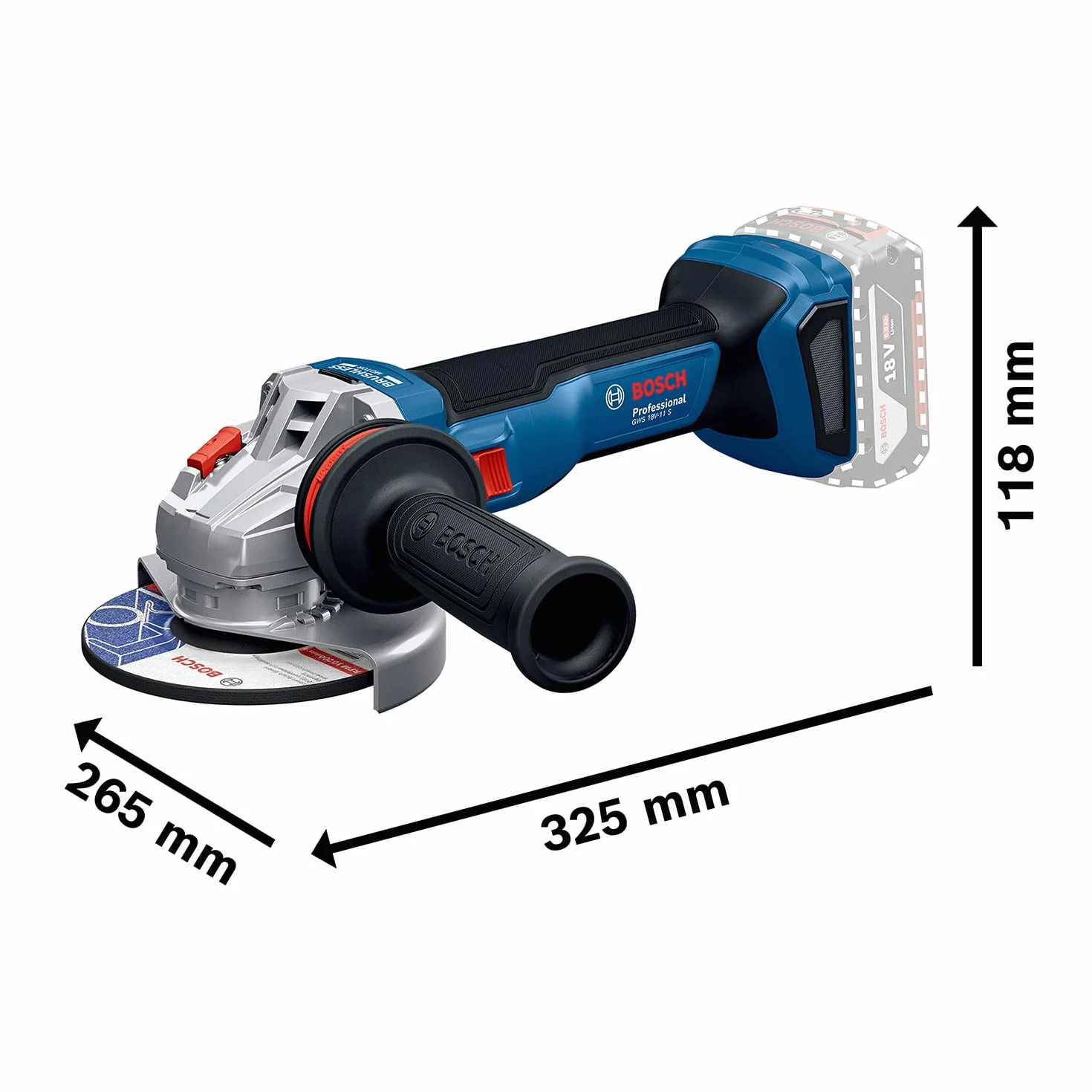 Bosch Professional 18 V firmy Bosch: akumulatorowa szlifierka kątowa GWS 18V-11 S (Ø tarczy 125 mm)