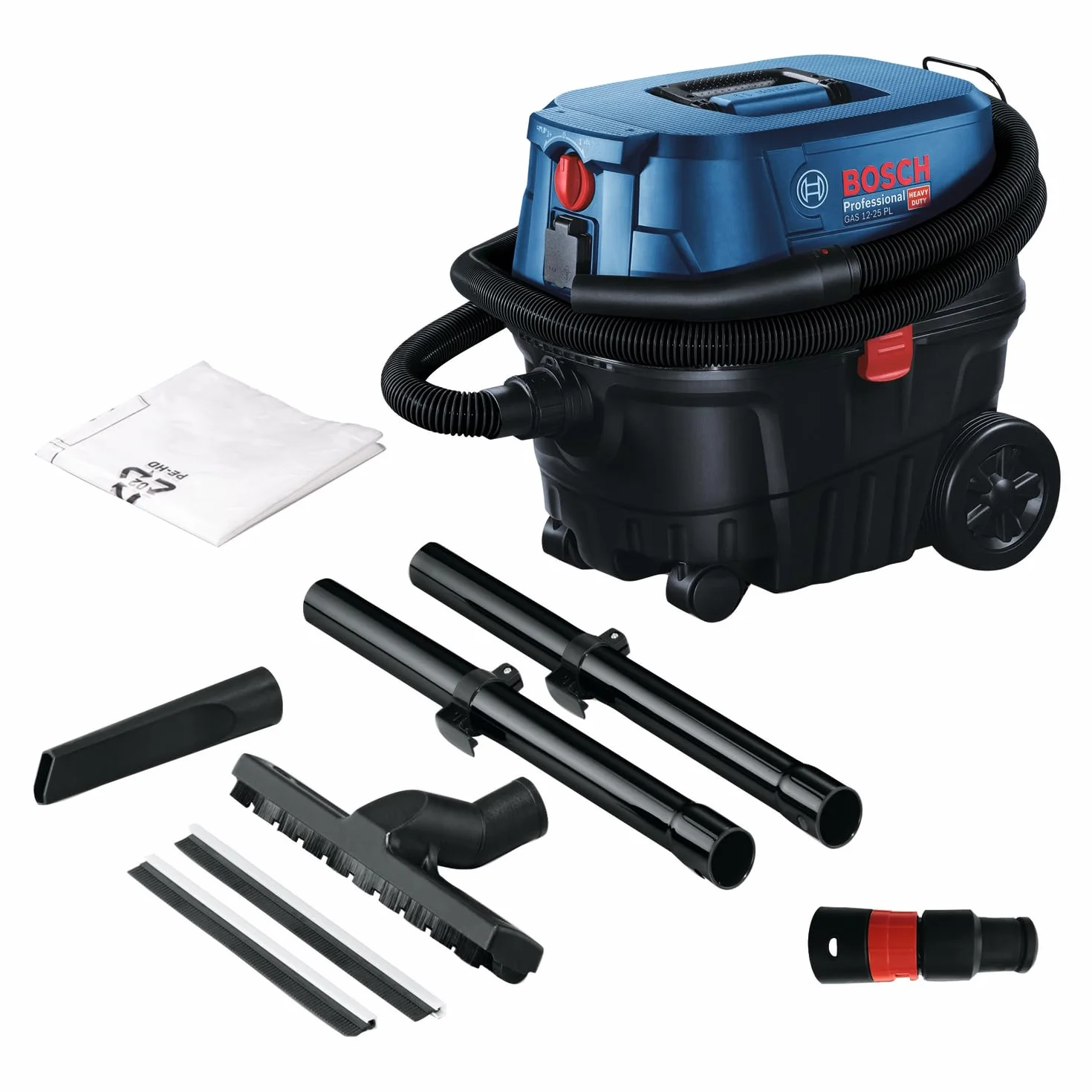 Bosch Professional: odkurzacz do pracy na mokro i na sucho GAS 12-25 PL (dysza do spoin, wąż 3 m, wąż antystatyczny, filtr wstępny, filtr HEPA)