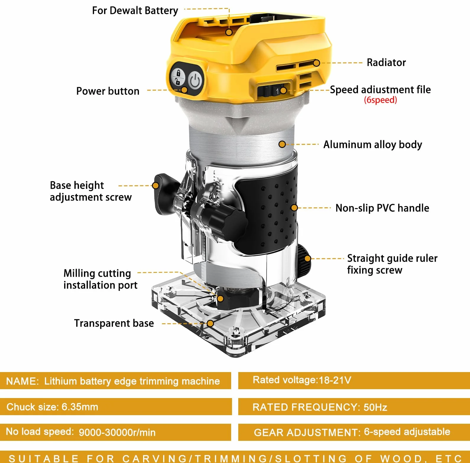 Akumulator kompatybilny z frezarką Dewalt 20V 800W 15 sztuk frezów 1/4 cala