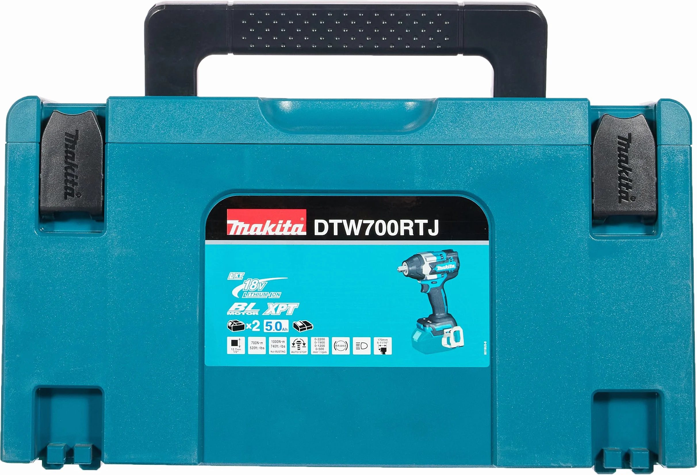 Makita DTW700RTJ 18V Li-ion LXT bezszczotkowy klucz udarowy w komplecie z 2 bateriami 5,0 Ah i ładowarką dostarczoną w etui Makpac