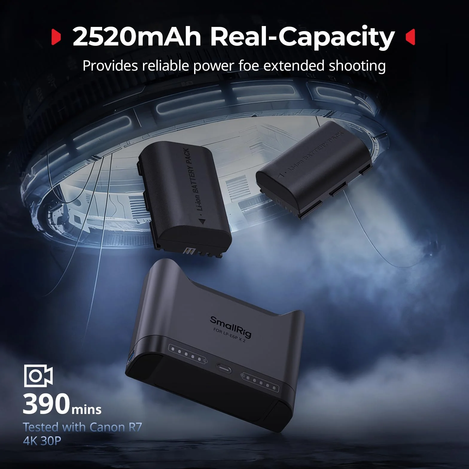 SMALLRIG Zestaw akumulatorów LP-E6P 2520 mAh do Canon EOS R6 II/III R5 Mark II 5D II/III/IV