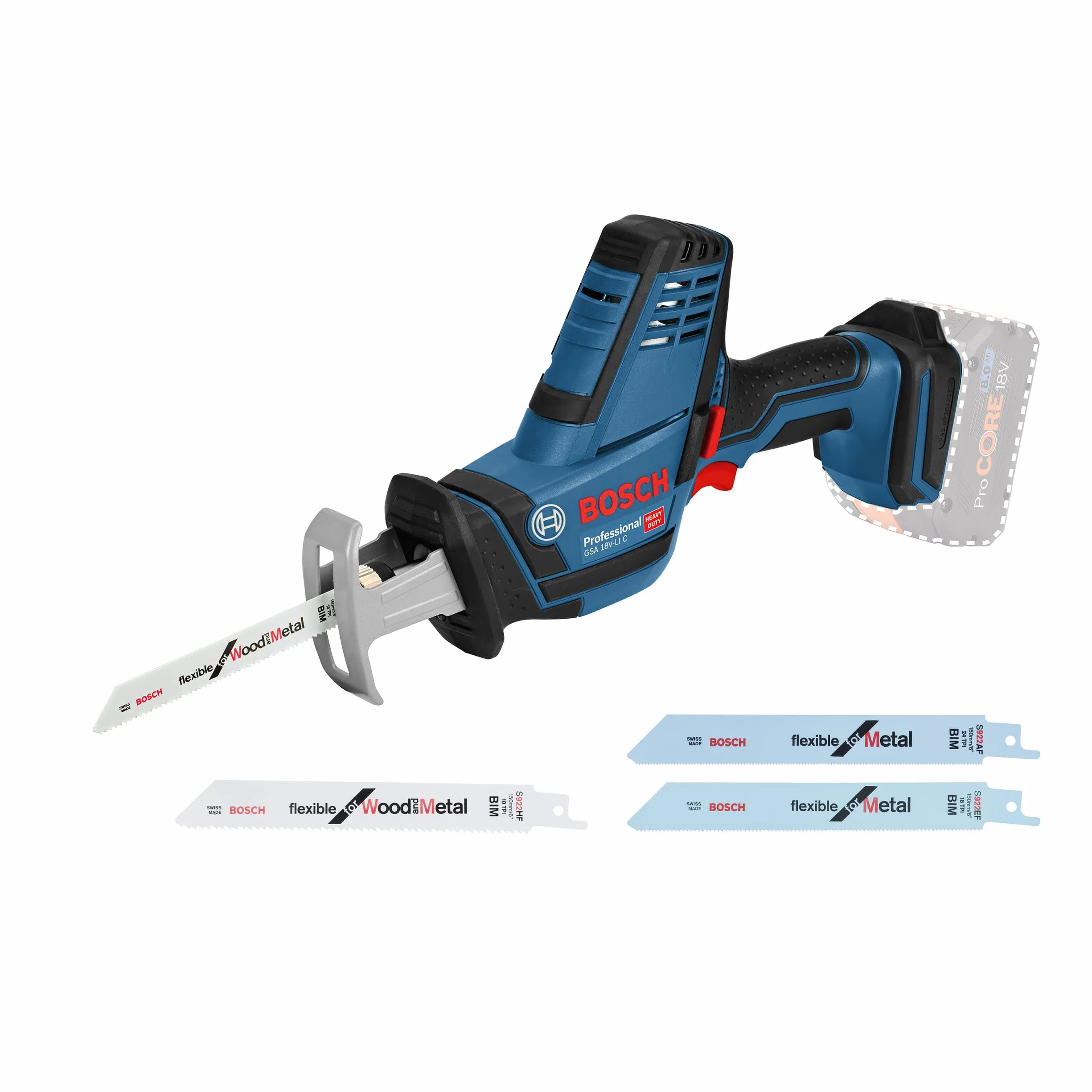 Bosch Professional system 18V: akumulatorowa piła szablasta GSA 18V-LI C (wersja Compact, 4 brzeszczoty)